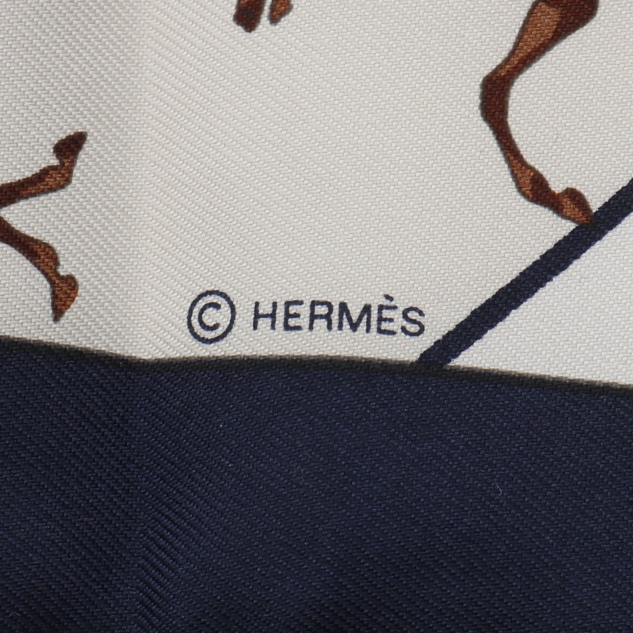 Hermes Hermes Petit Carres 45 Gavroche Les Courses Scarf Silk Navy Ivory Multicolor Size ONE SIZE - 2 Thumbnail