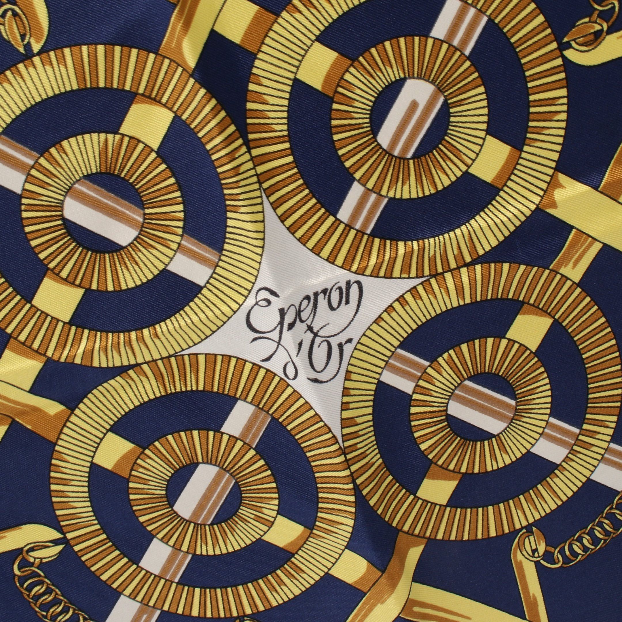 Hermes Hermes Carres 90 Eperon Scarf Silk White Navy Yellow Size ONE SIZE - 4 Thumbnail