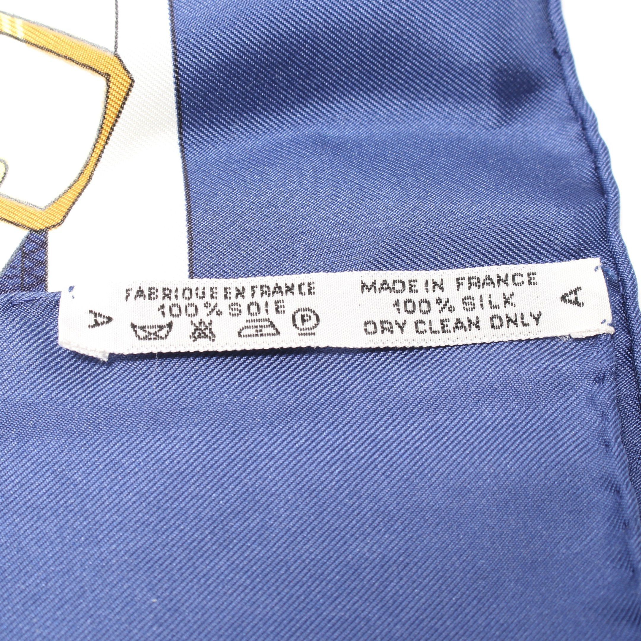 Hermes Hermes Carres 90 Eperon Scarf Silk White Navy Yellow Size ONE SIZE - 3 Thumbnail