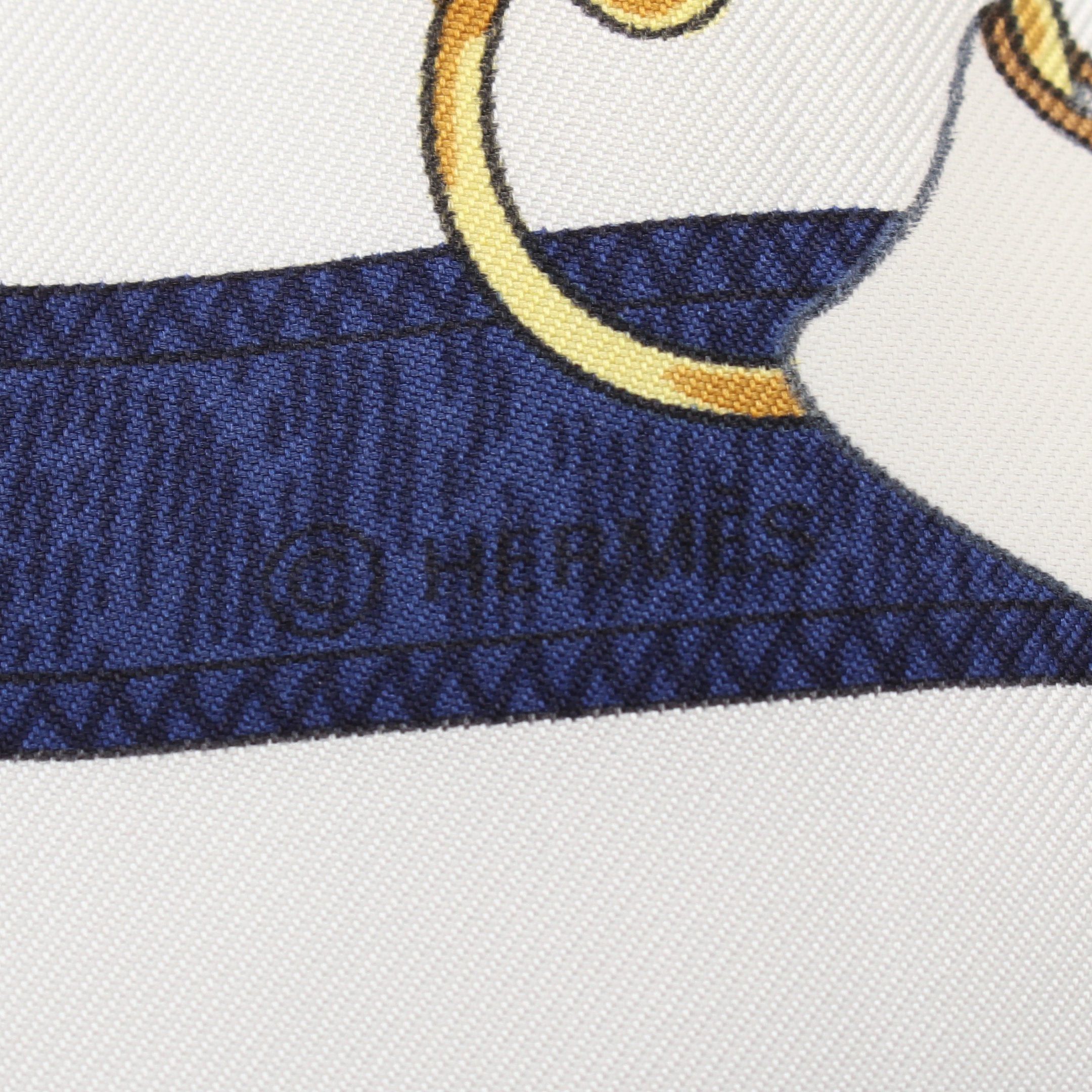 Hermes Hermes Carres 90 Eperon Scarf Silk White Navy Yellow Size ONE SIZE - 2 Thumbnail