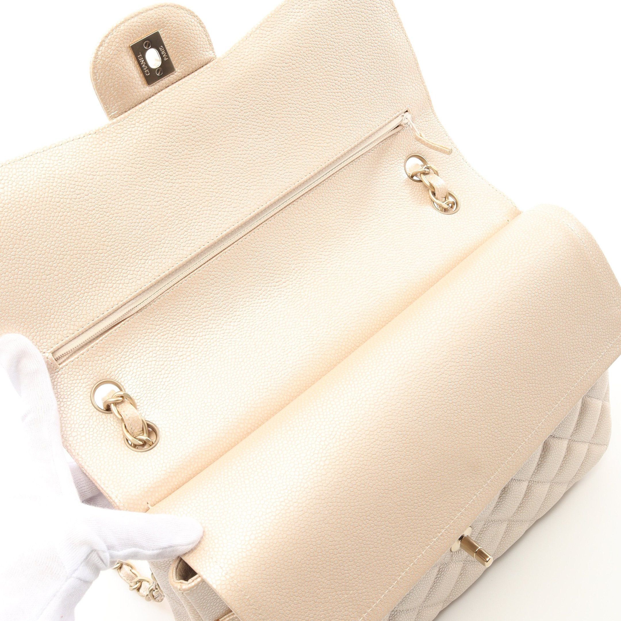 Chanel Chanel Decamatlassé 30 Classic Large Double Flap Chain Shoulder Bag Caviar Skin Beige Gold Hardware Size ONE SIZE - 7 Thumbnail