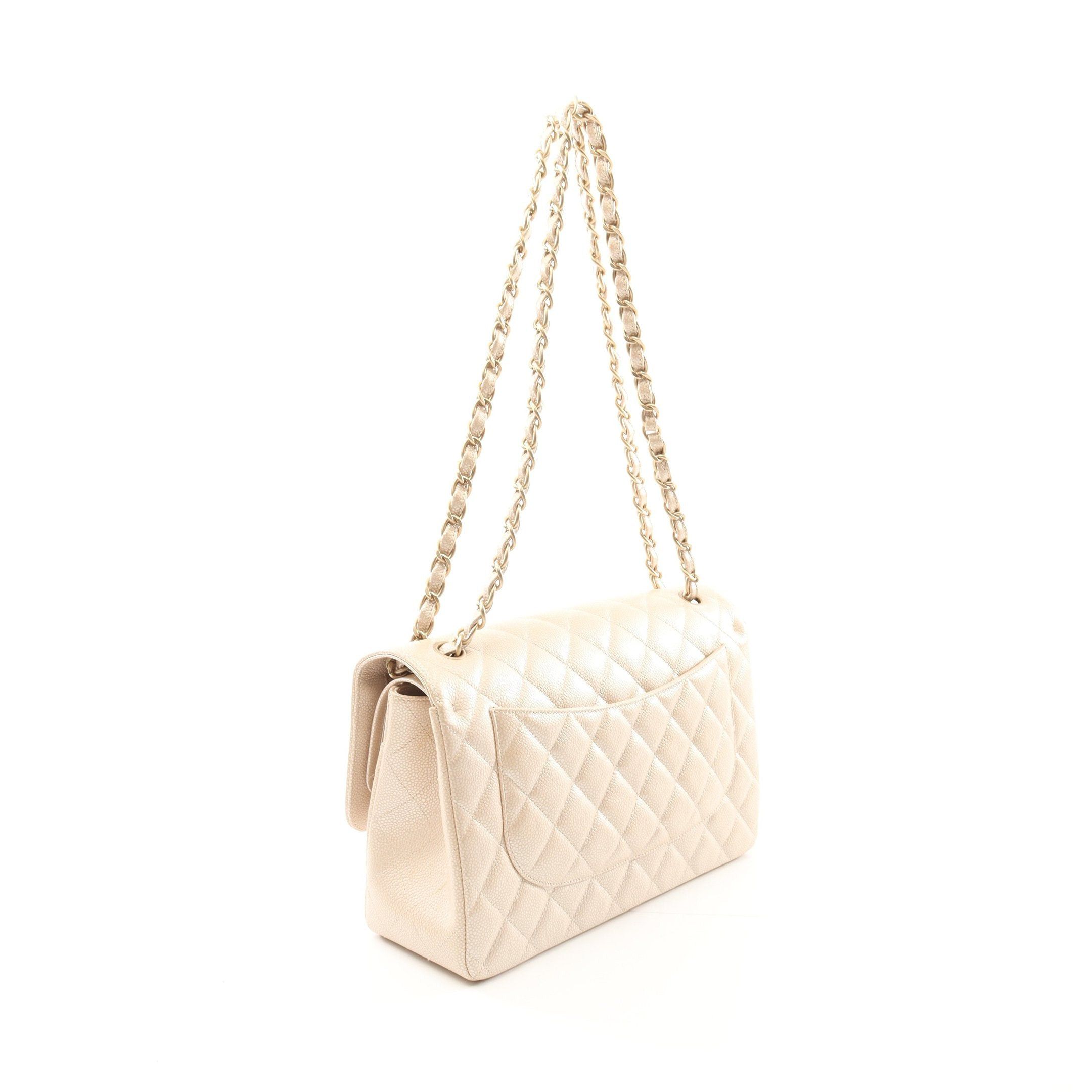 Chanel Chanel Decamatlassé 30 Classic Large Double Flap Chain Shoulder Bag Caviar Skin Beige Gold Hardware Size ONE SIZE - 2 Thumbnail