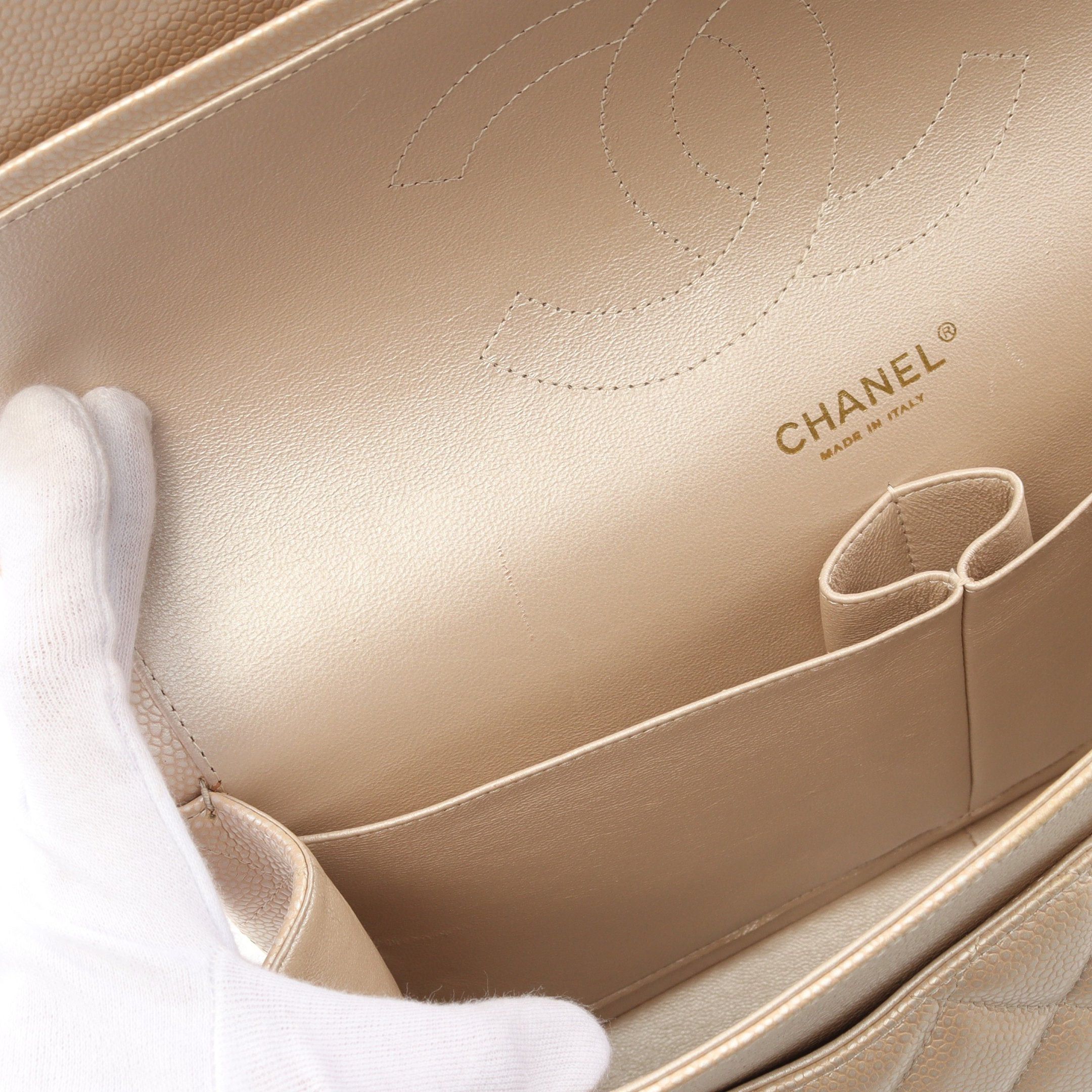 Chanel Chanel Decamatlassé 30 Classic Large Double Flap Chain Shoulder Bag Caviar Skin Beige Gold Hardware Size ONE SIZE - 6 Thumbnail
