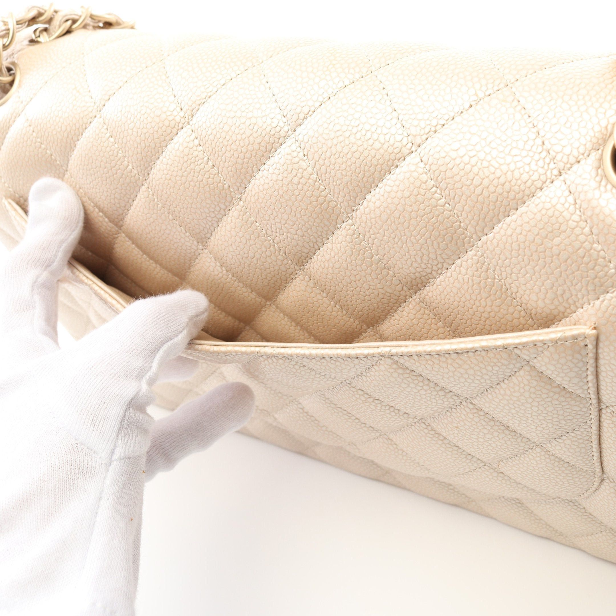 Chanel Chanel Decamatlassé 30 Classic Large Double Flap Chain Shoulder Bag Caviar Skin Beige Gold Hardware Size ONE SIZE - 9 Thumbnail