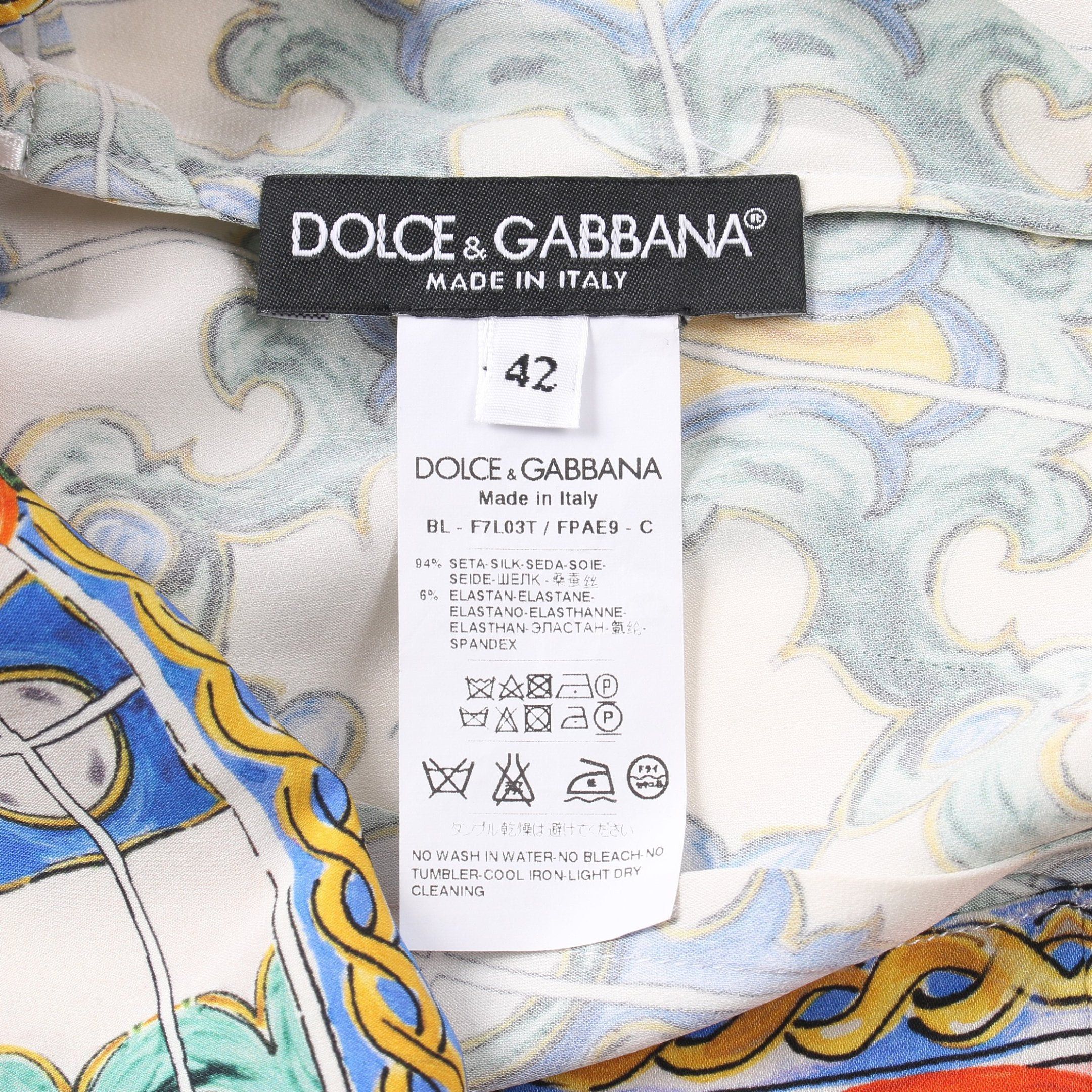 Dolce & Gabbana Dolce Gabbana Mallorca Print Blouse Silk Ivory Multicolor Size ONE SIZE - 3 Thumbnail