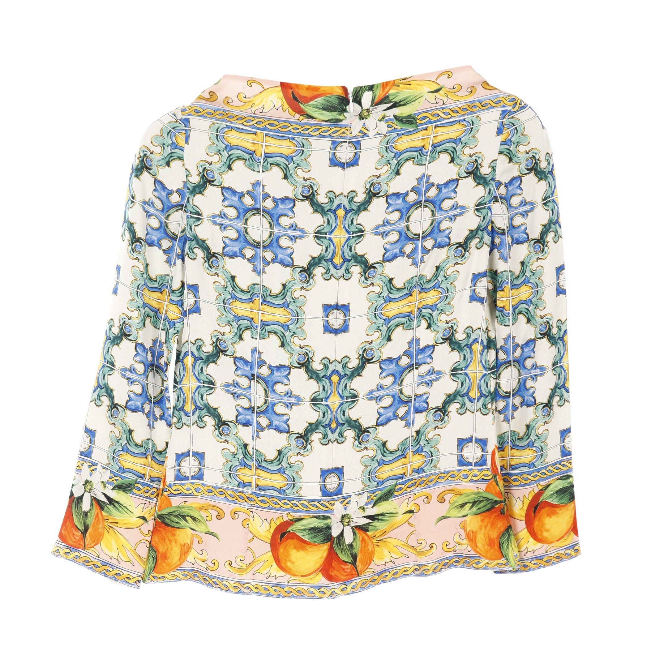 Dolce & Gabbana Dolce Gabbana Mallorca Print Blouse Silk Ivory Multicolor Size ONE SIZE - 2 Thumbnail