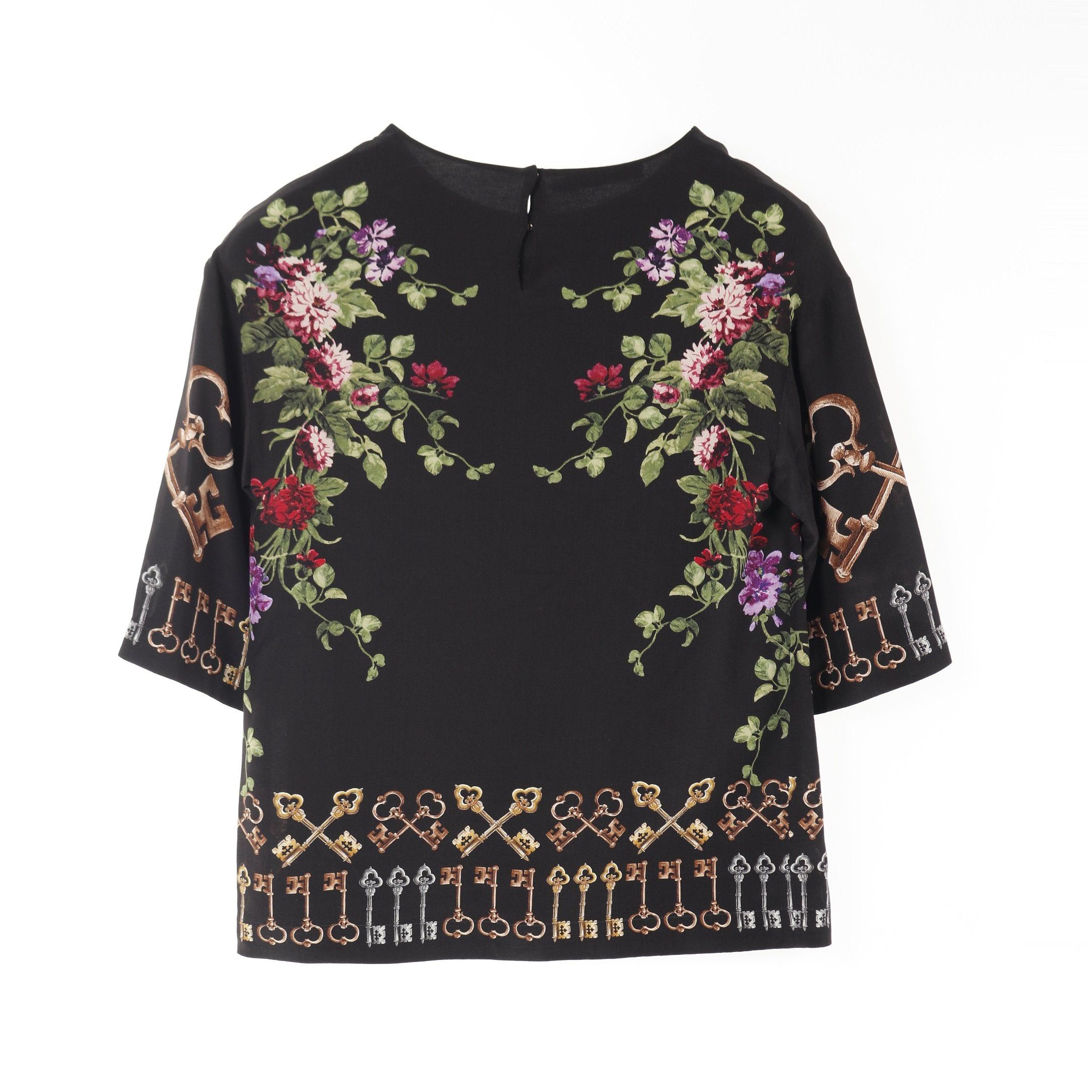 Dolce & Gabbana Dolce Gabbana Blouse Key Flower Silk Black Multicolor Size ONE SIZE - 2 Thumbnail