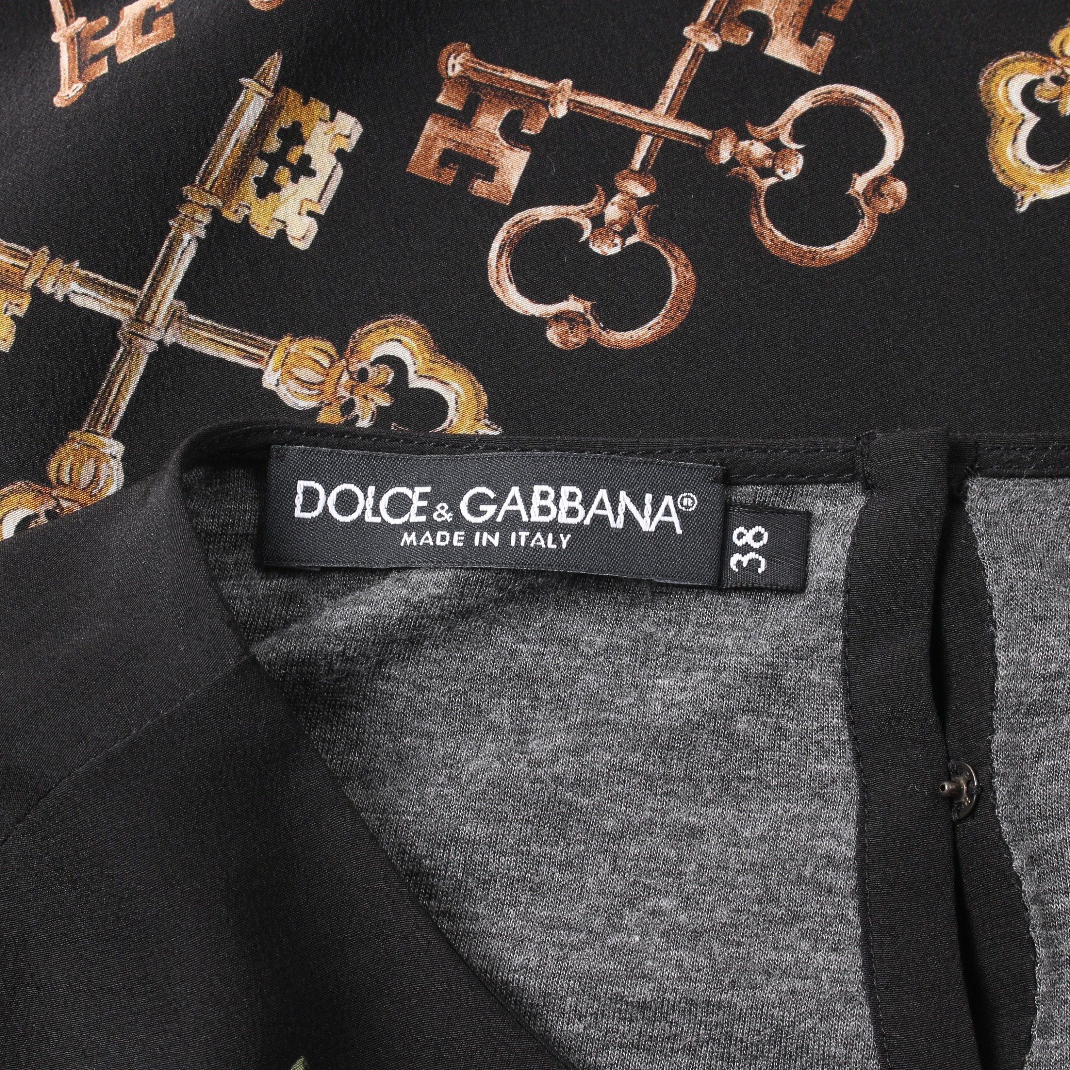 Dolce & Gabbana Dolce Gabbana Blouse Key Flower Silk Black Multicolor Size ONE SIZE - 3 Thumbnail