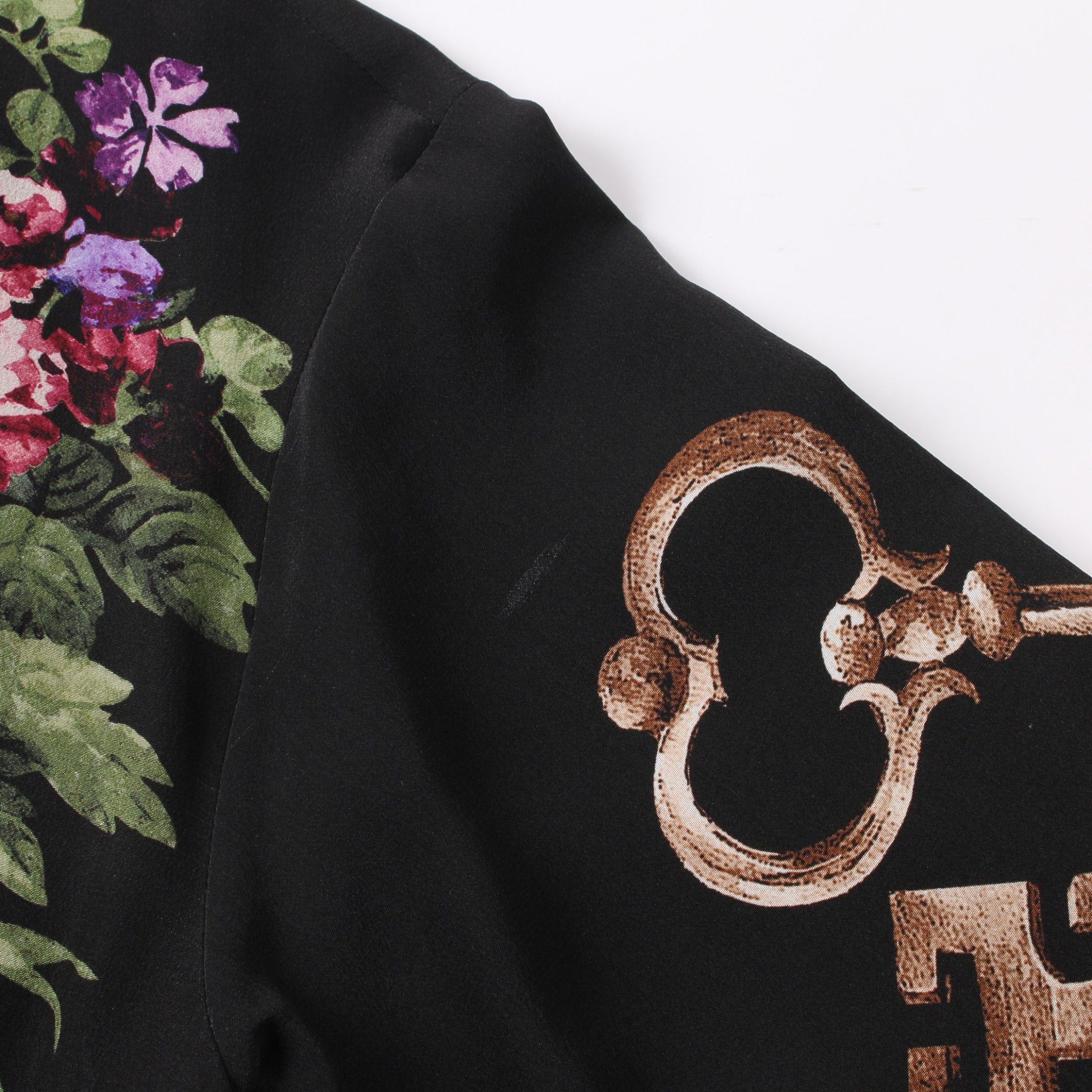 Dolce & Gabbana Dolce Gabbana Blouse Key Flower Silk Black Multicolor Size ONE SIZE - 5 Thumbnail