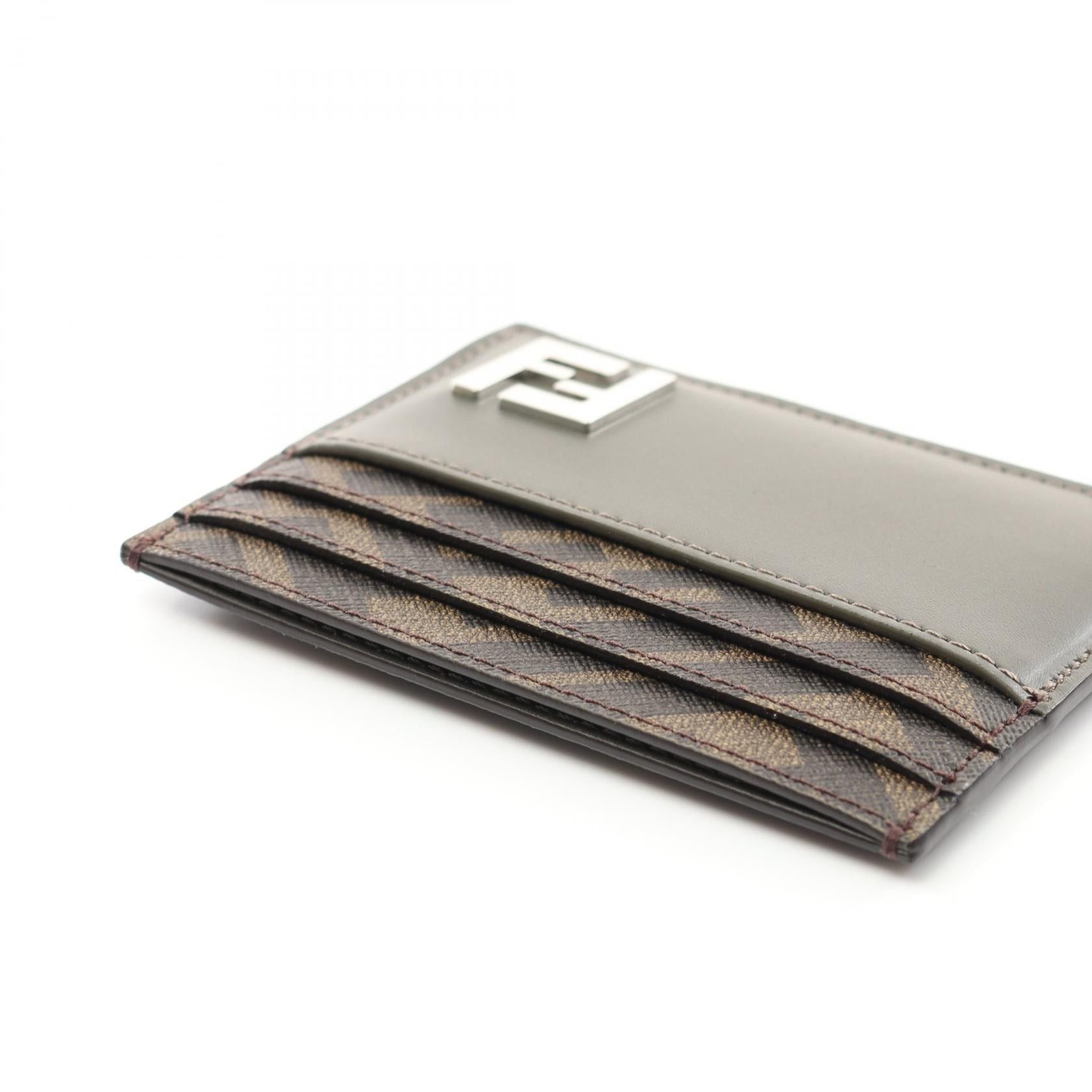 Fendi Fendi Ff Logo Card Case Leather Coated Canvas Green Brown Black Size ONE SIZE - 3 Thumbnail