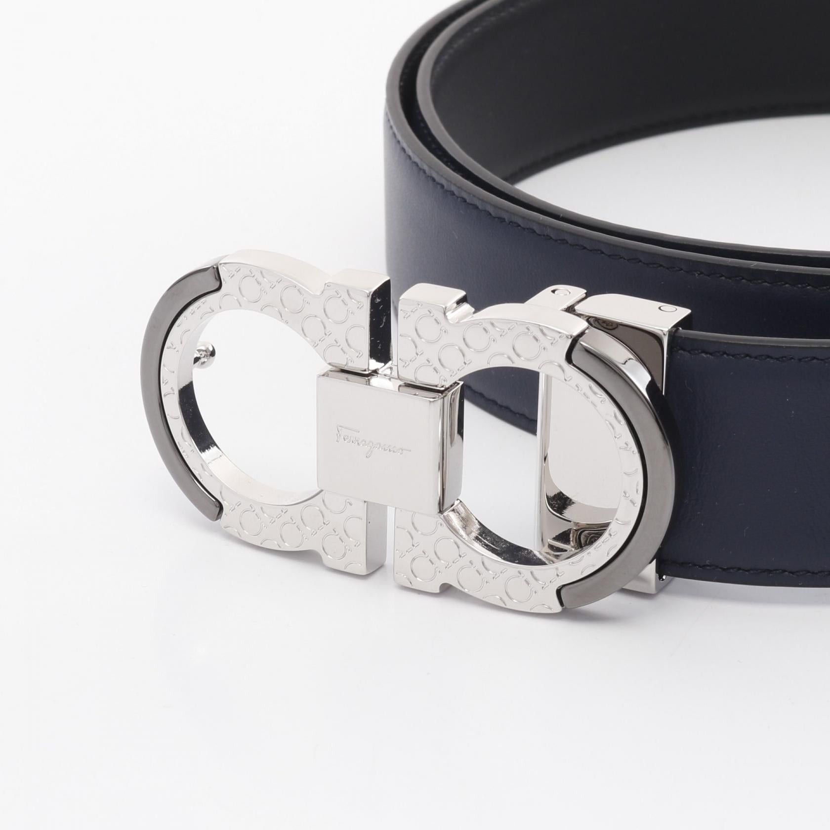 Salvatore Ferragamo Salvatore Ferragamo Gancini Belt Leather Navy Size ONE SIZE - 2 Thumbnail