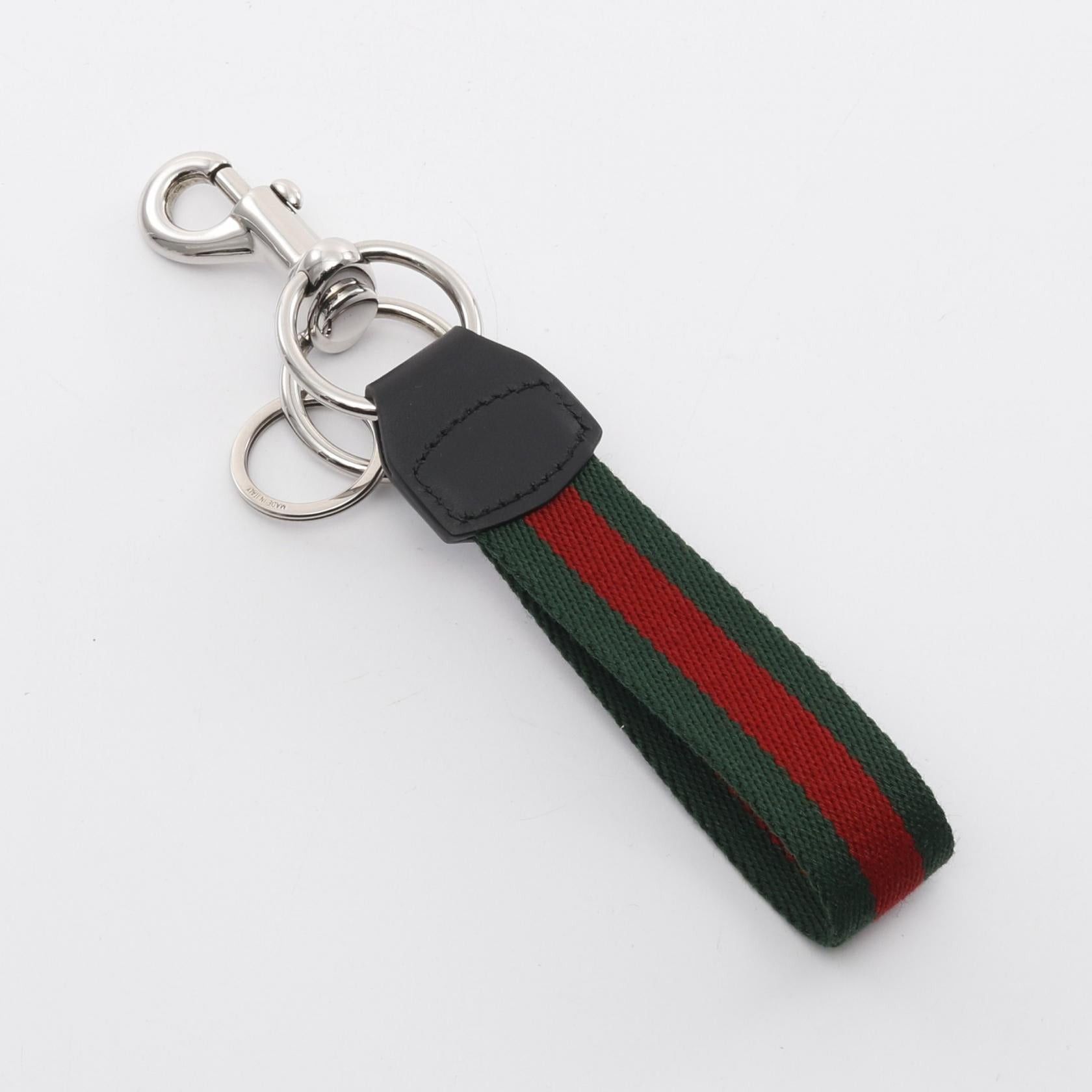 Gucci Gucci Web Stripe Key Chain Ring Canvas Leather Black Red Green Size ONE SIZE - 2 Thumbnail