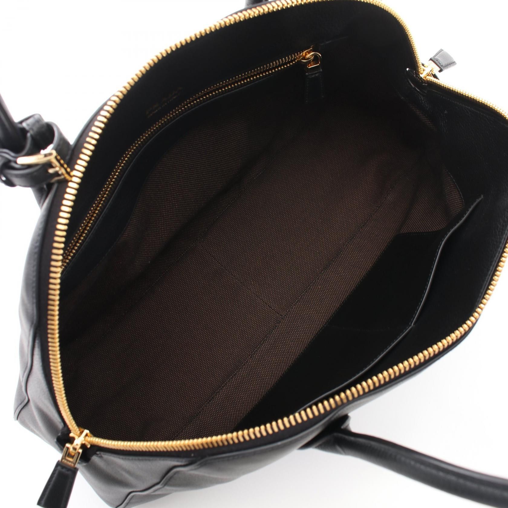 Prada Prada Soft Grain Handbag Tote Bag Leather Black Size ONE SIZE - 3 Thumbnail