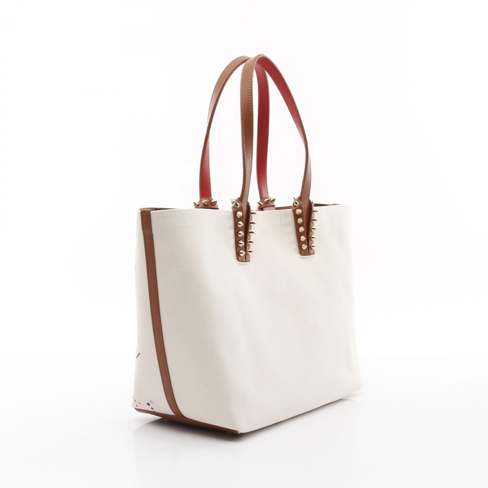 Christian Louboutin Christian Louboutin Cabata Beach Bag Small Handbag Tote Canvas Leather Ivory Brown Multicolor Size ONE SIZE - 2 Thumbnail