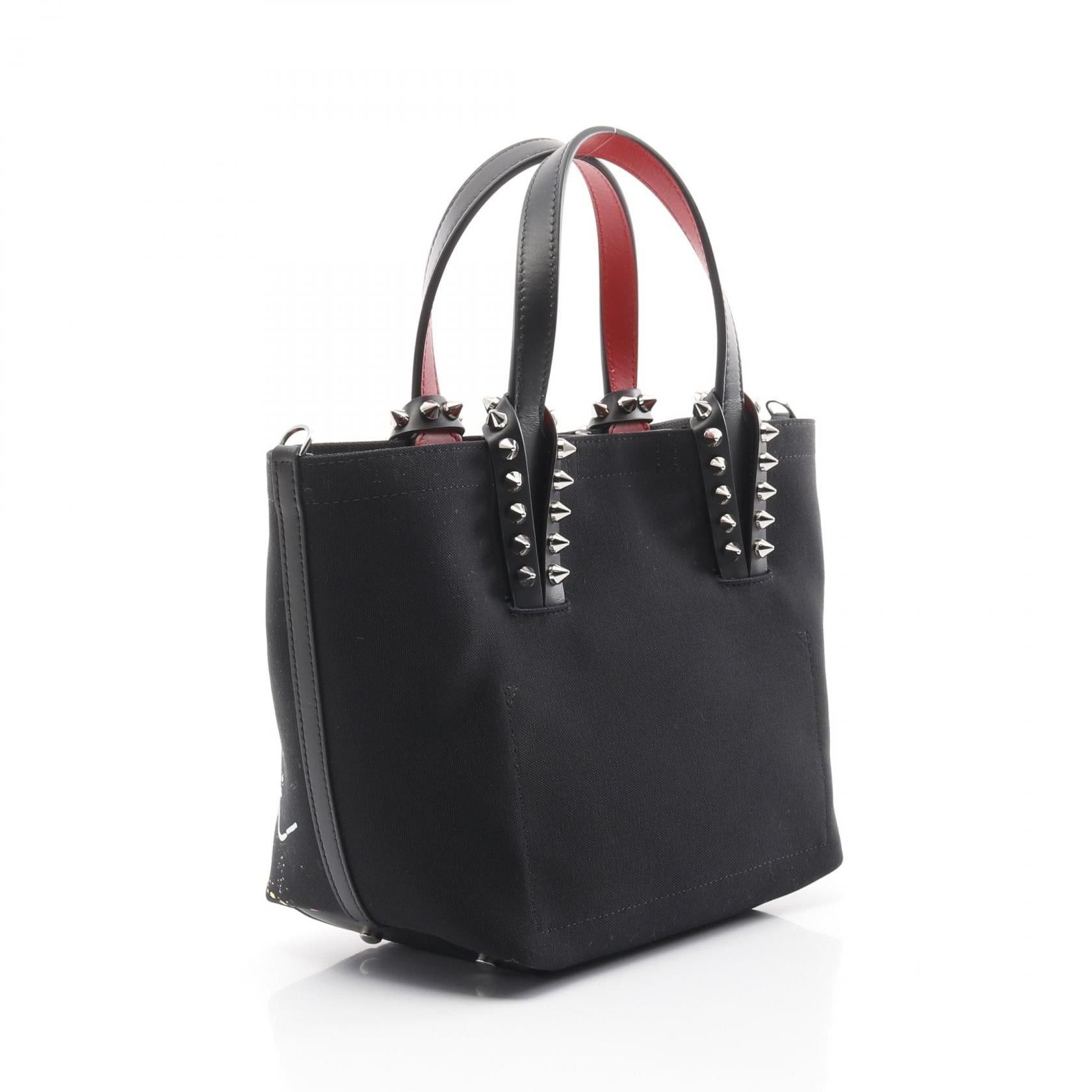 Christian Louboutin Christian Louboutin Cabata Graffiti Handbag Tote Bag Canvas Leather Black Multicolor Size ONE SIZE - 2 Thumbnail