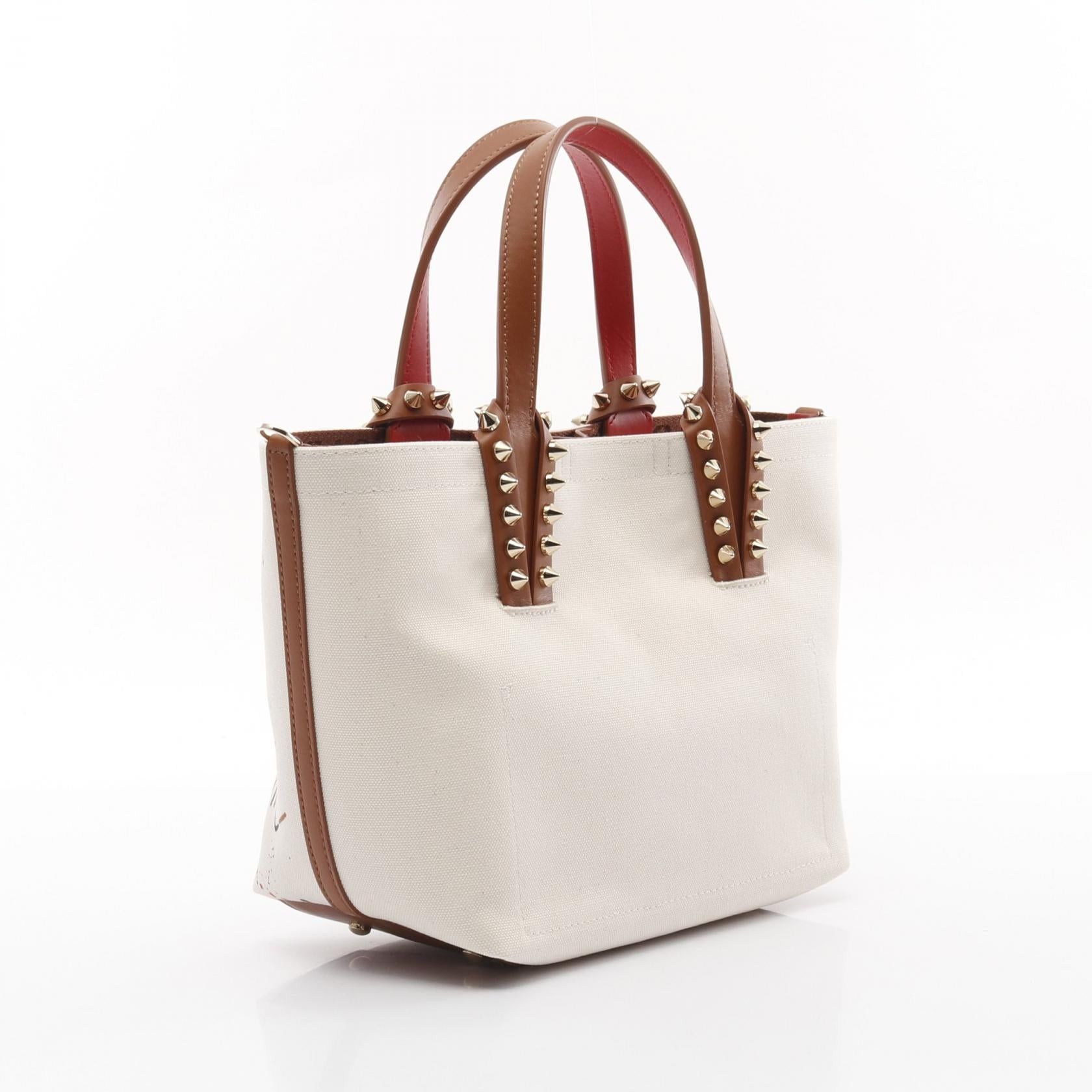 Christian Louboutin Christian Louboutin Cabata Graffiti Handbag Tote Bag Canvas Leather Ivory Brown Multicolor Size ONE SIZE - 2 Thumbnail