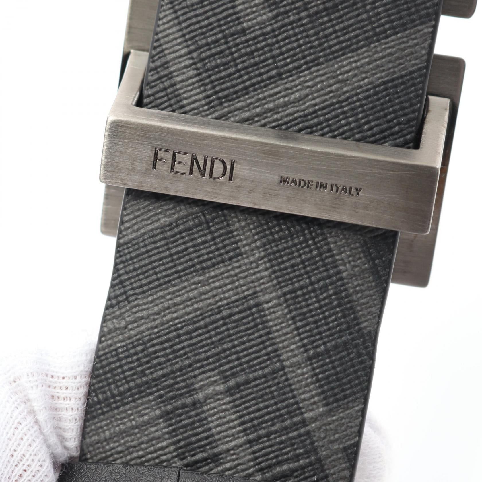 Fendi Fendi Ff Logo Belt Leather Coated Canvas Black Gray Size ONE SIZE - 4 Thumbnail
