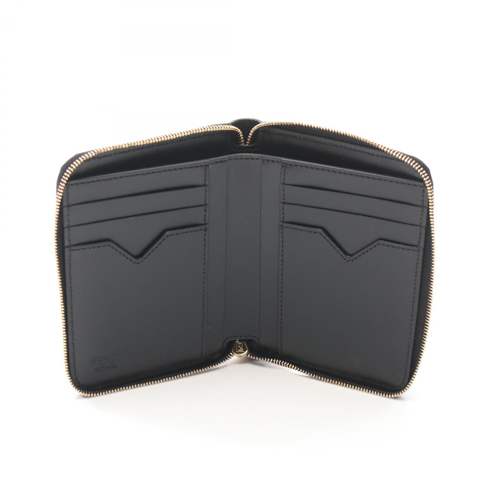 Fendi Fendi Ff Diamond Round Zipper Wallet Leather Black Size ONE SIZE - 3 Thumbnail