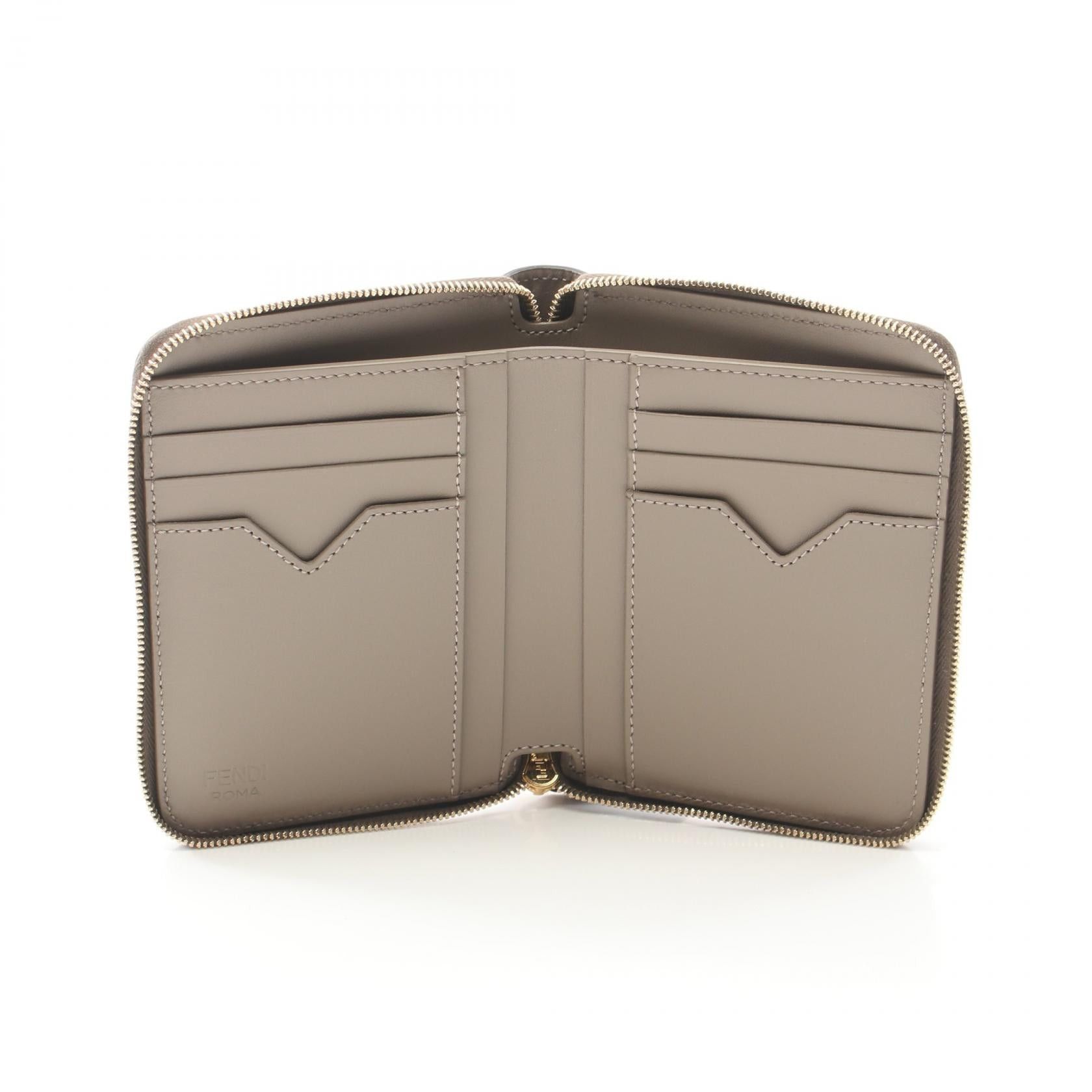 Fendi Fendi Ff Diamond Round Zipper Wallet Leather Brown Size ONE SIZE - 3 Thumbnail