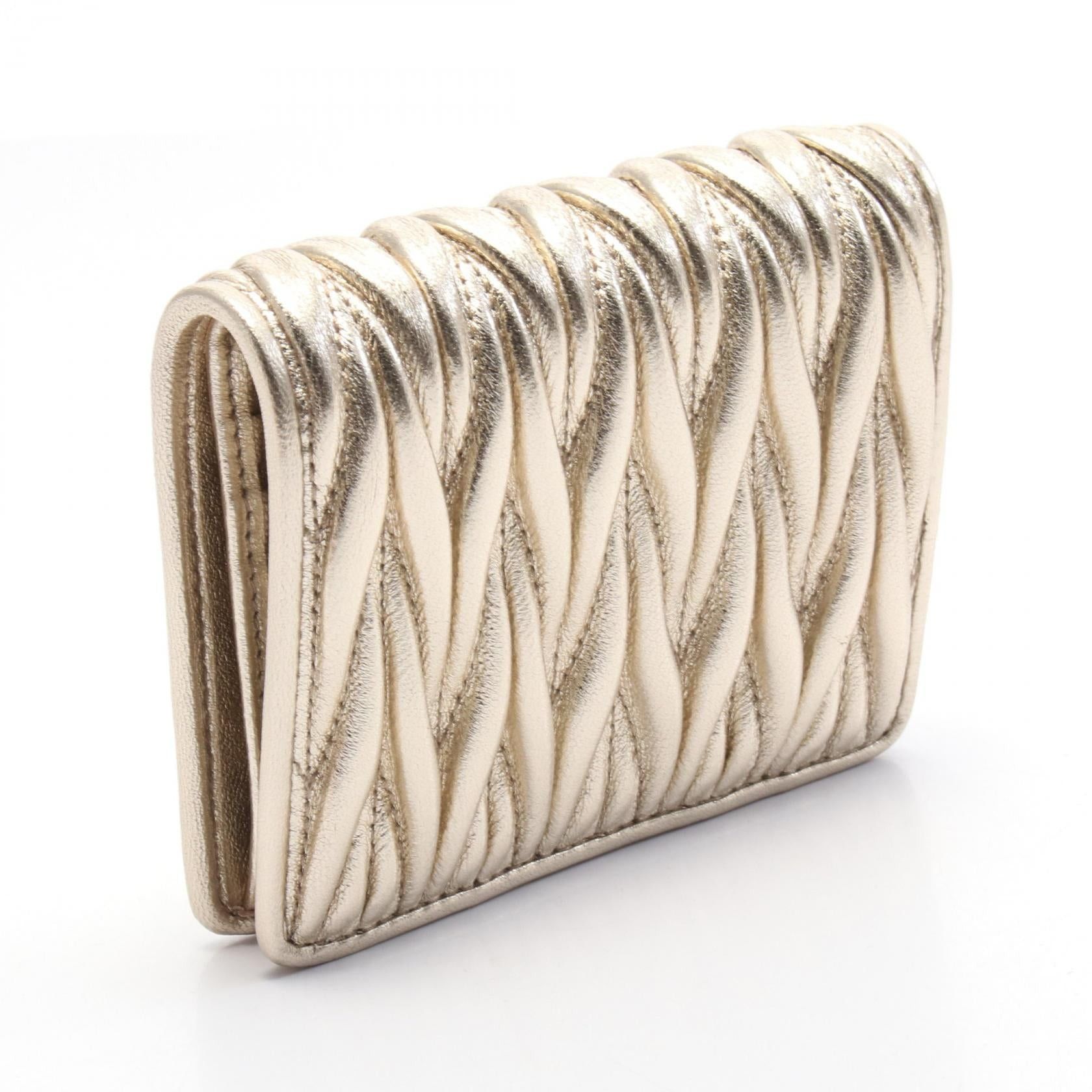 Miu Miu Miu Miu Matelasse Bi-Fold Wallet Leather Gold Size ONE SIZE - 2 Thumbnail