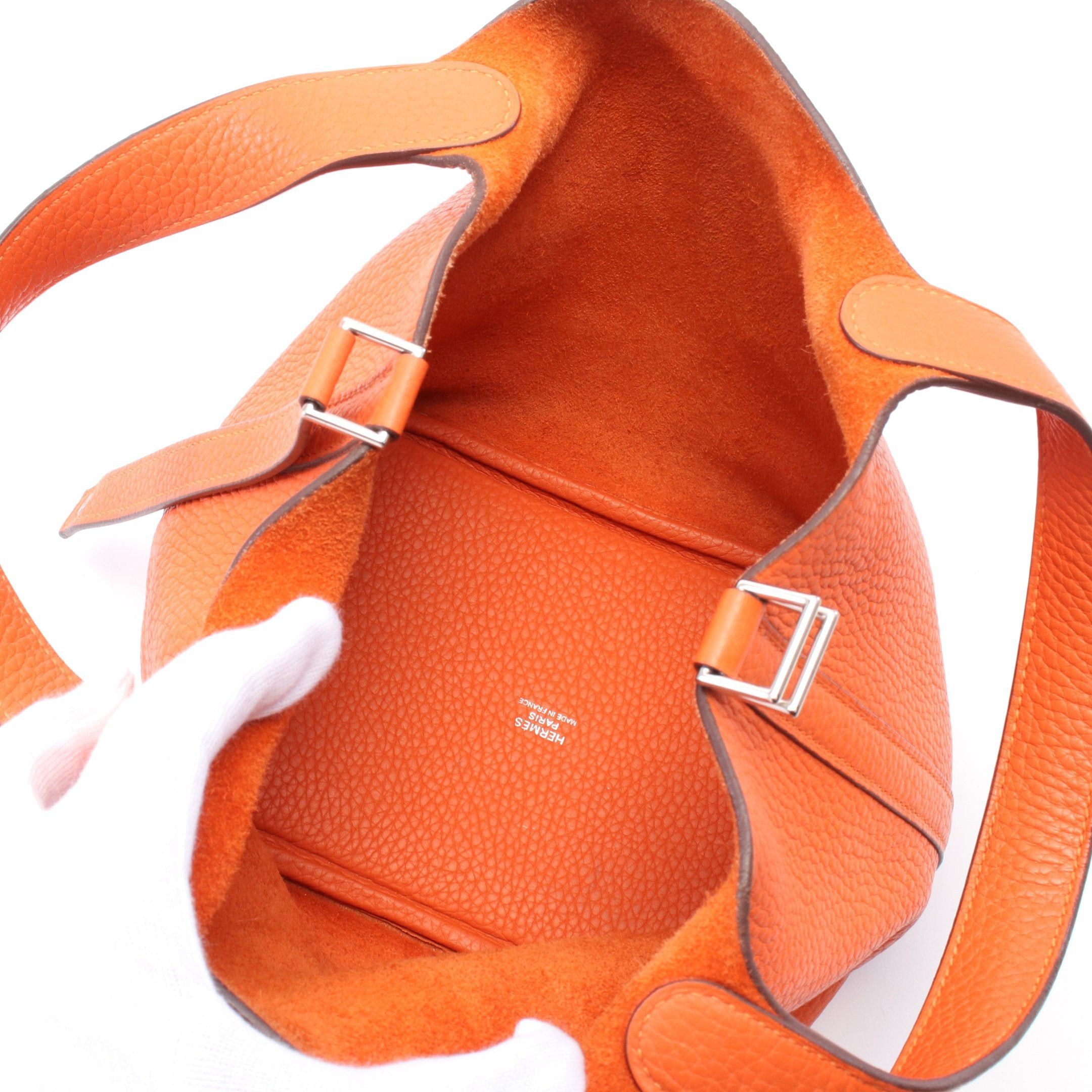 Hermes Hermes Picotan Lock Pm Handbag Clemence Leather Orange Silver Hardware T Stamp Size ONE SIZE - 3 Thumbnail