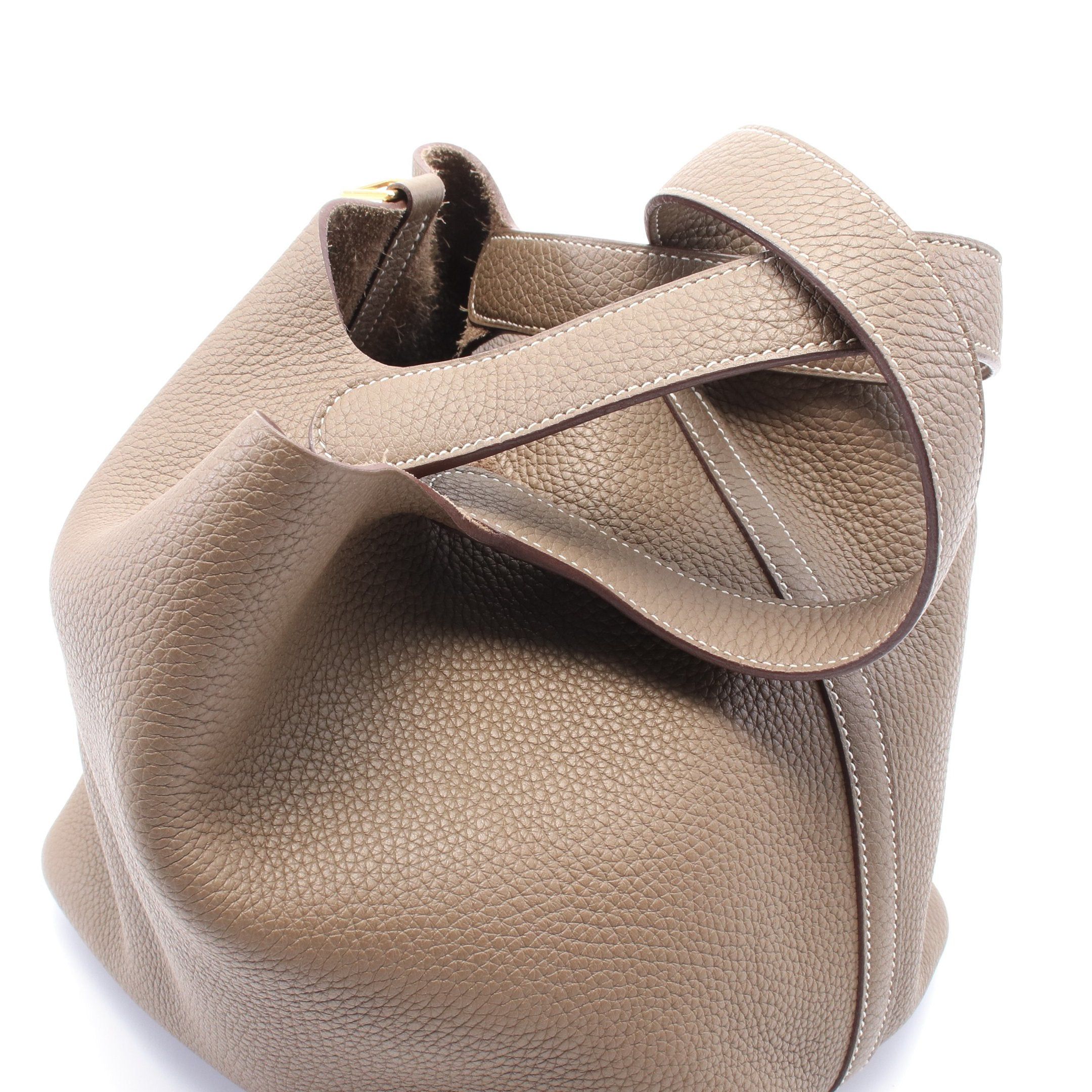 Hermes Hermes Picotane Lock Mm Etoupe Handbag Clemence Leather Gray Brown Gold Hardware Y Stamp Size ONE SIZE - 6 Thumbnail