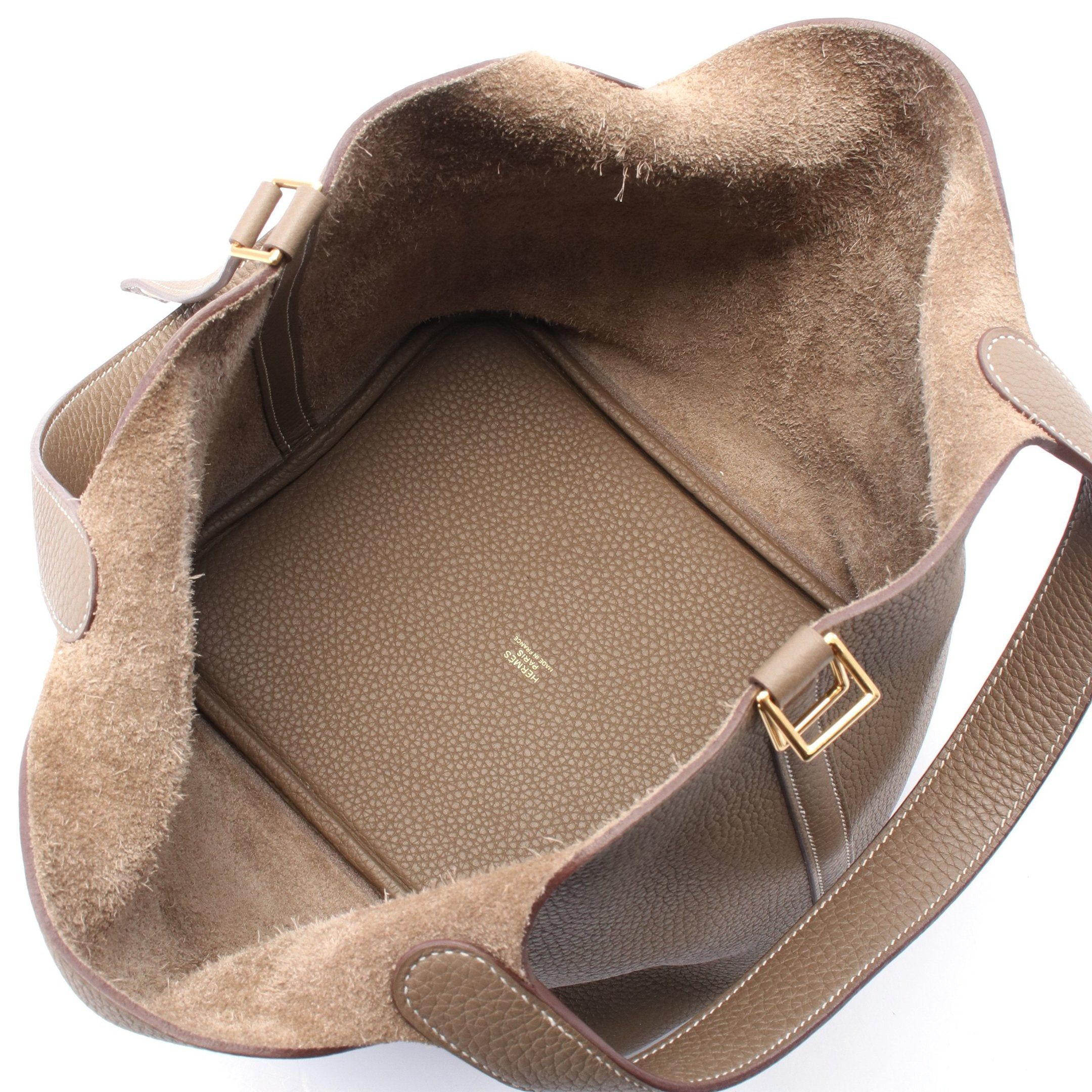 Hermes Hermes Picotane Lock Mm Etoupe Handbag Clemence Leather Gray Brown Gold Hardware Y Stamp Size ONE SIZE - 3 Thumbnail