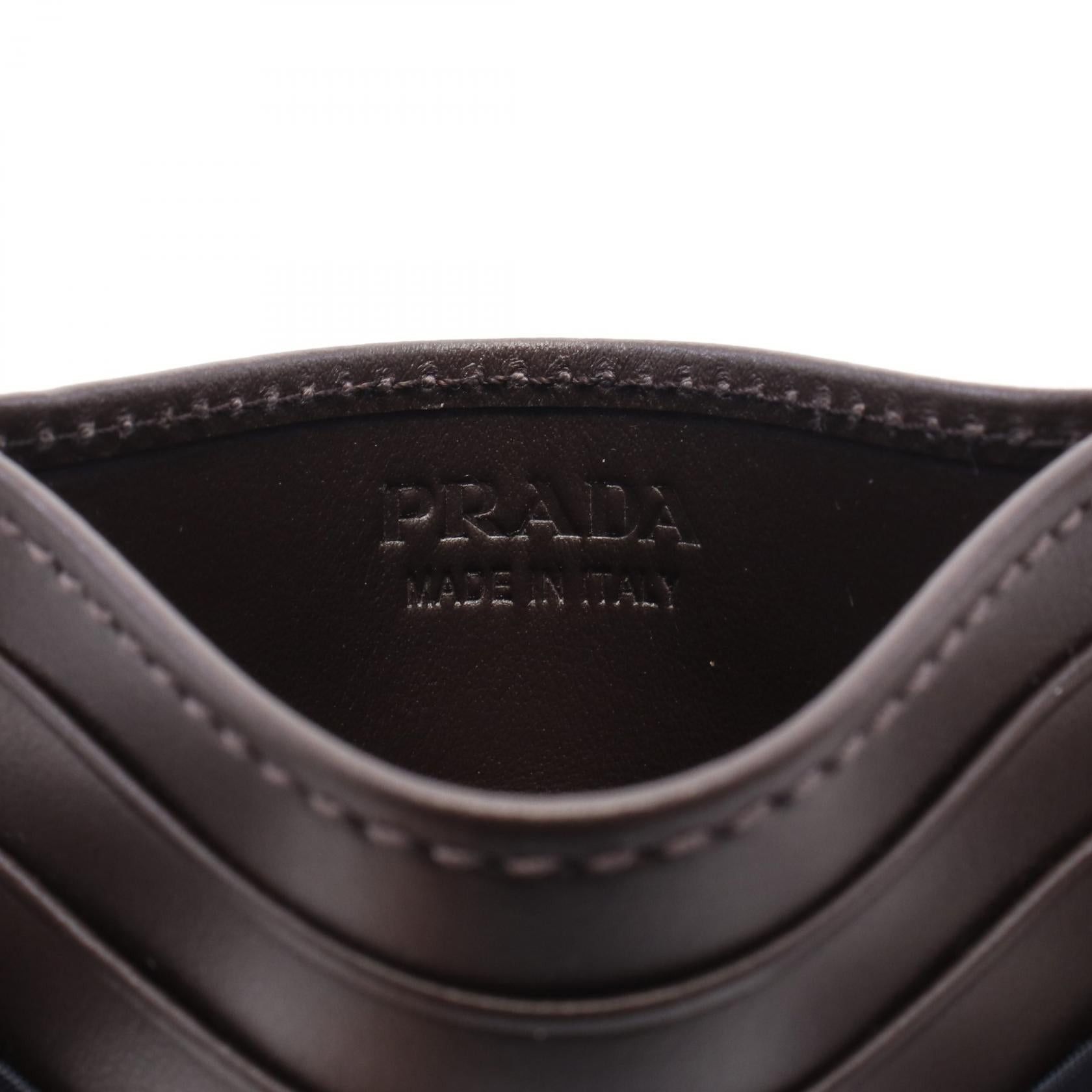 Prada Prada Card Case Leather Nylon Brown Navy Size ONE SIZE - 4 Thumbnail