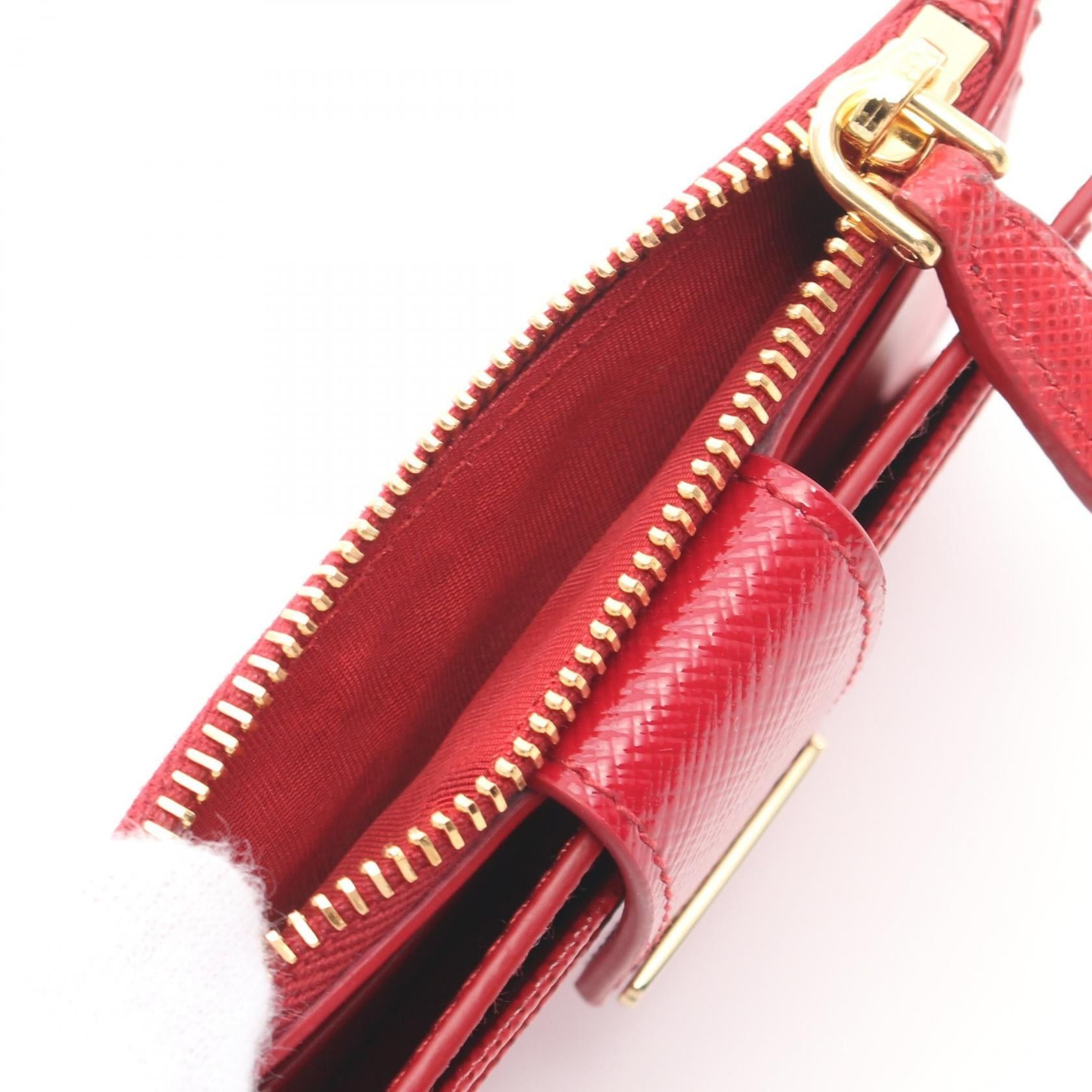 Prada Prada Saffiano Tab Lu Coin Purse Leather Red Size ONE SIZE - 4 Thumbnail