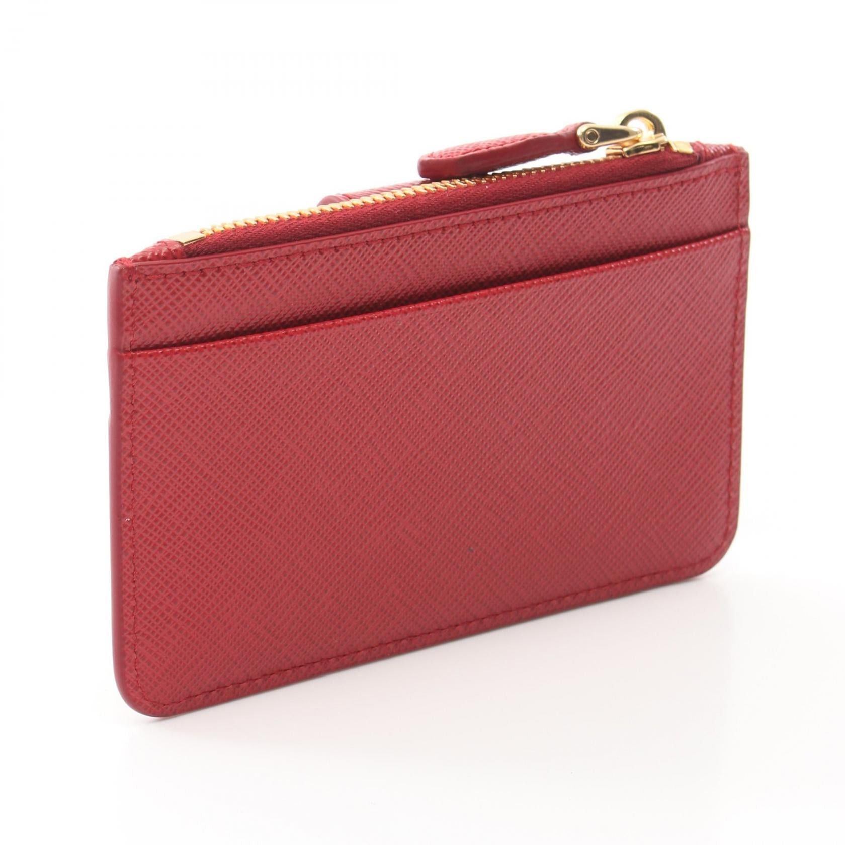 Prada Prada Saffiano Tab Lu Coin Purse Leather Red Size ONE SIZE - 2 Thumbnail