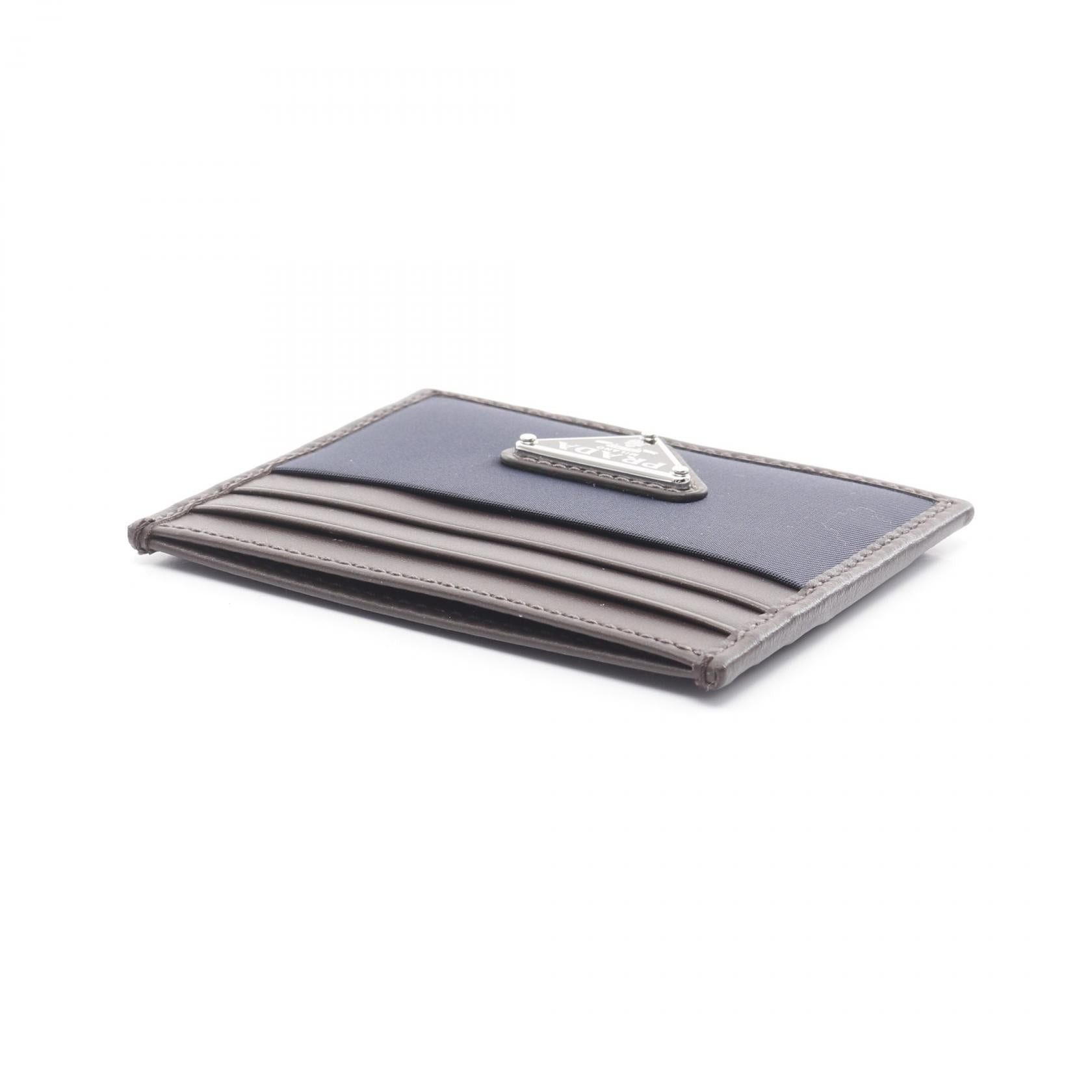 Prada Prada Re-Nylon Tessuto Camos Card Case Leather Nylon Navy Brown Size ONE SIZE - 5 Thumbnail
