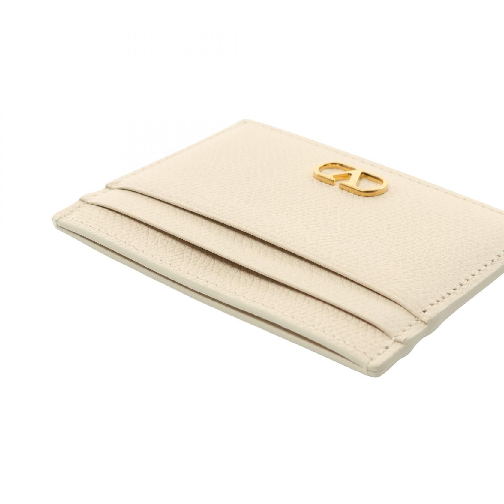 Valentino Valentino V Logo Signature Card Case Leather Ivory Size ONE SIZE - 3 Thumbnail