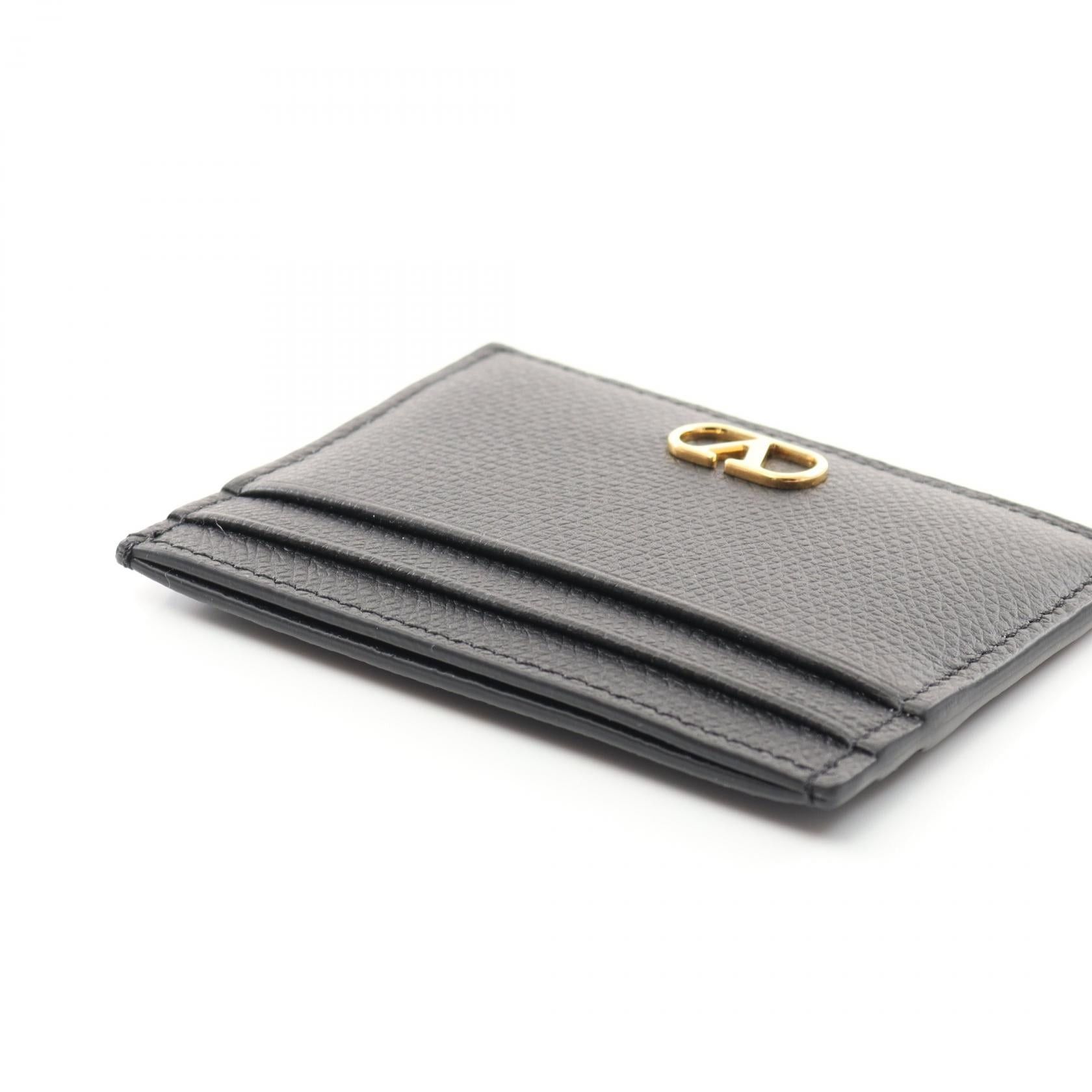 Valentino Valentino V Logo Signature Card Case Leather Black Size ONE SIZE - 3 Thumbnail