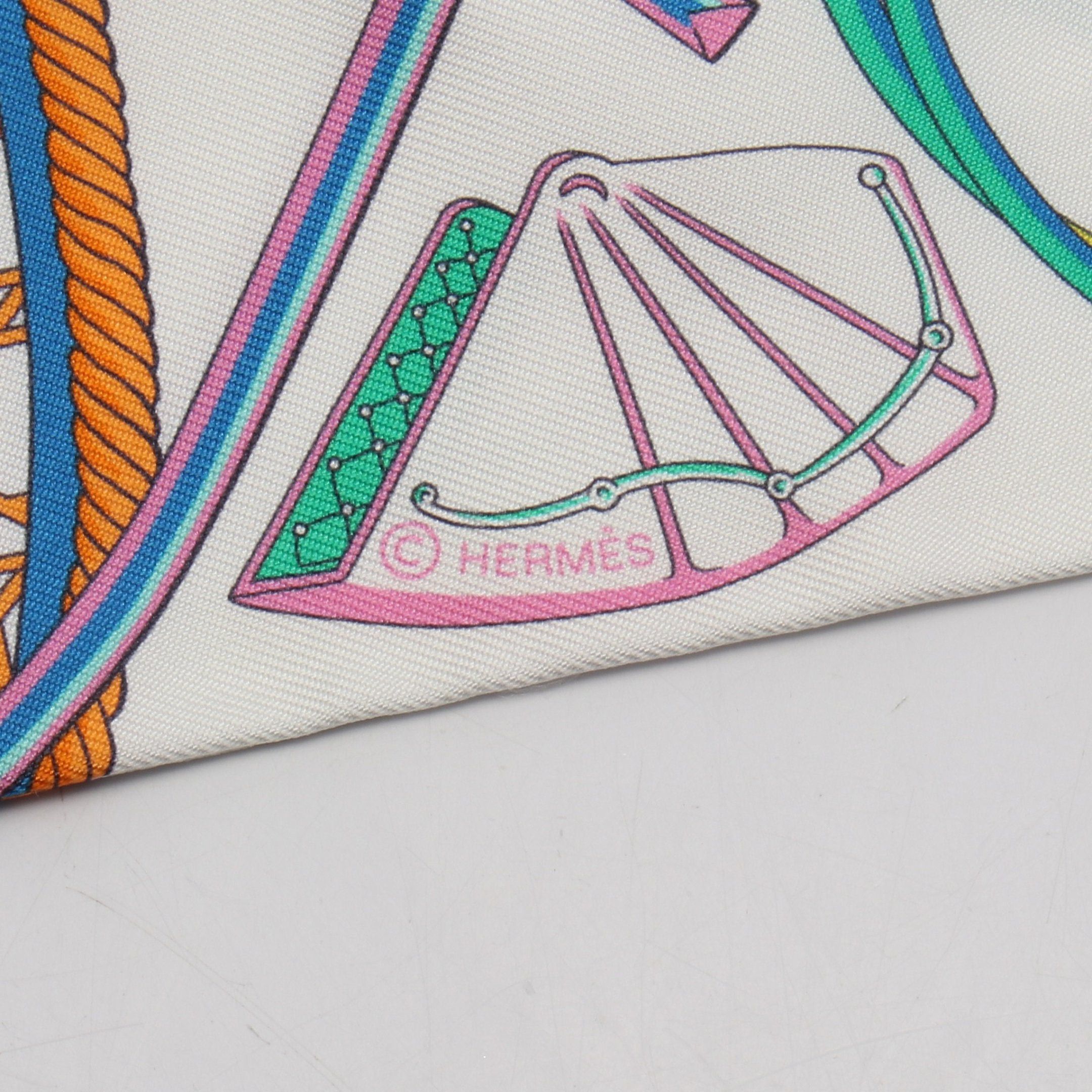 Hermes Hermes Twilly Les Voitures A Transformation Ribbon Scarf Silk Off White Multicolor Size ONE SIZE - 2 Thumbnail