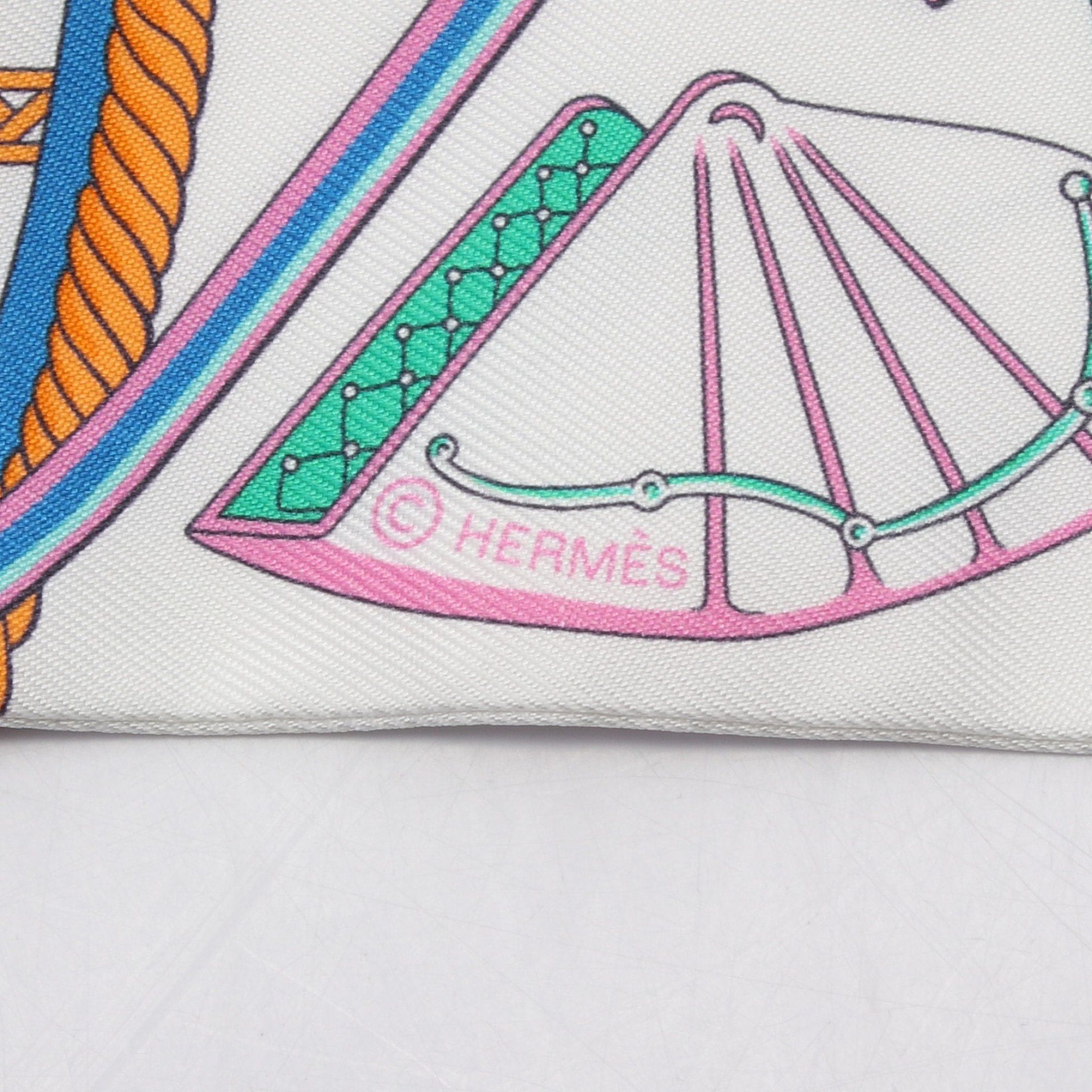 Hermes Hermes Twilly Les Voitures A Transformation Ribbon Scarf Silk Off White Multicolor Size ONE SIZE - 2 Thumbnail