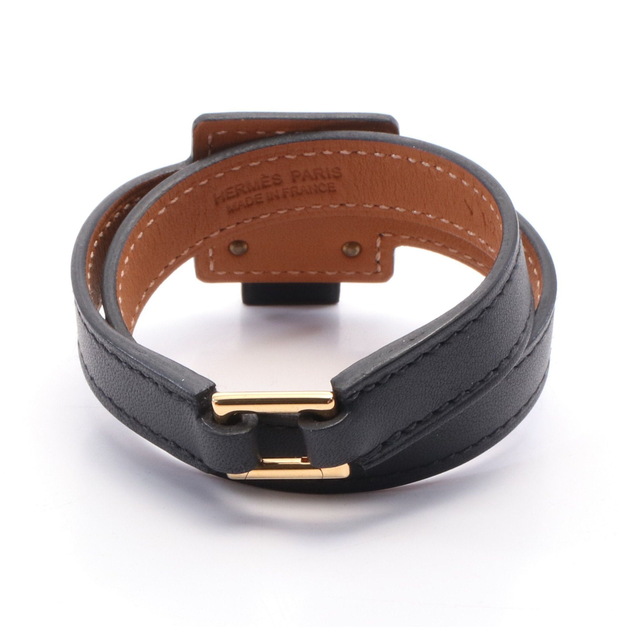 Hermes Hermes Double Tour Okelley Bracelet Veau Swift Gp Black Gold Size ONE SIZE - 2 Thumbnail