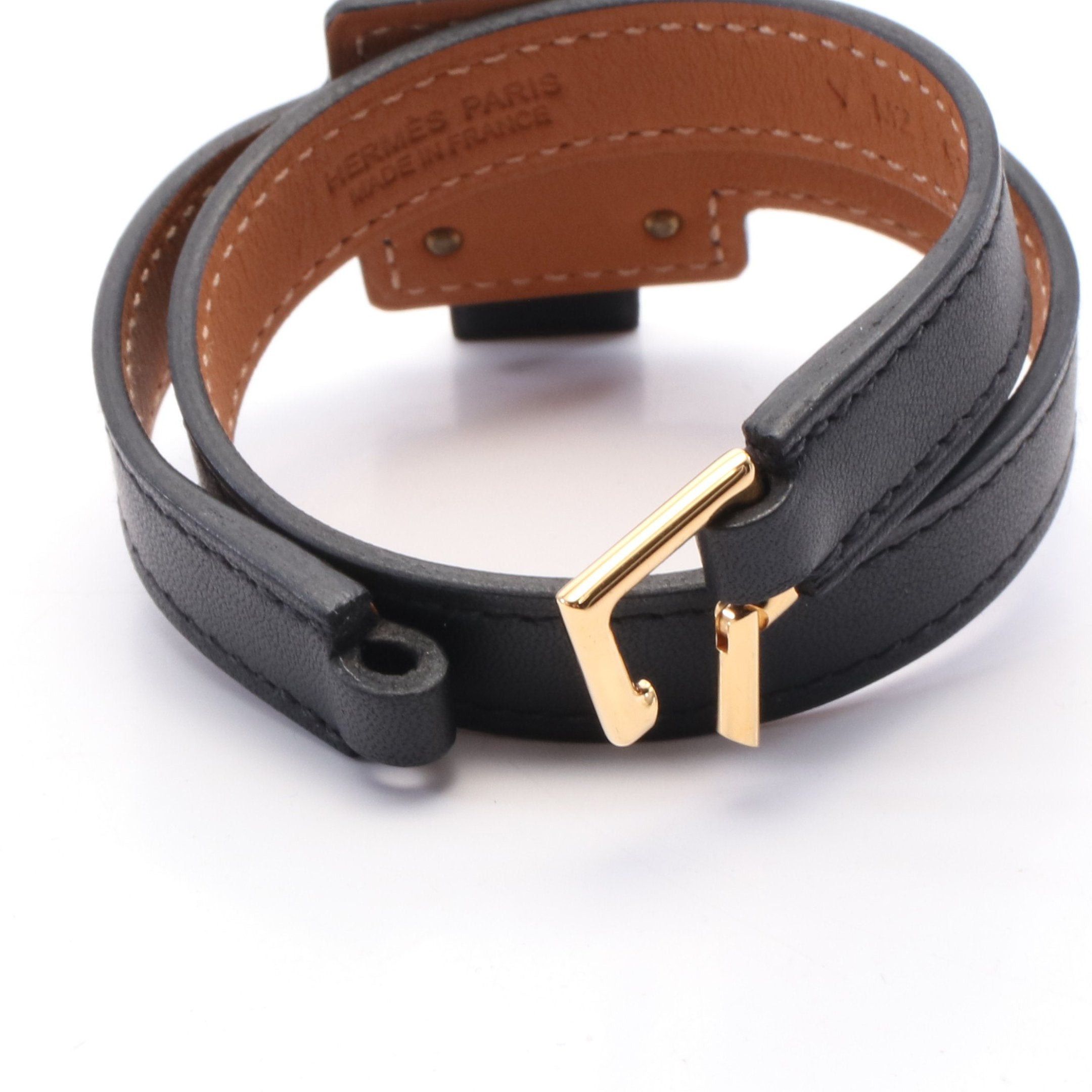 Hermes Hermes Double Tour Okelley Bracelet Veau Swift Gp Black Gold Size ONE SIZE - 4 Thumbnail