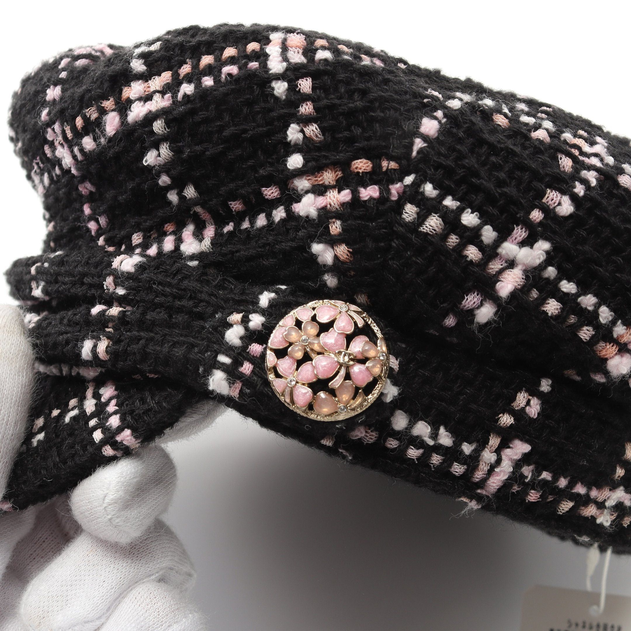 Chanel Chanel Cocomark Button Tweed Casquette Hat Check Cotton
