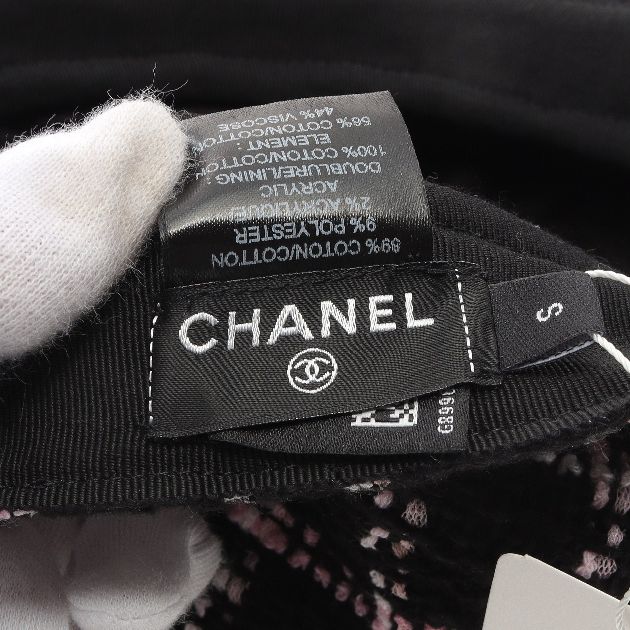 Chanel Chanel Cocomark Button Tweed Casquette Hat Check Cotton Black Pink White Size ONE SIZE - 4 Thumbnail