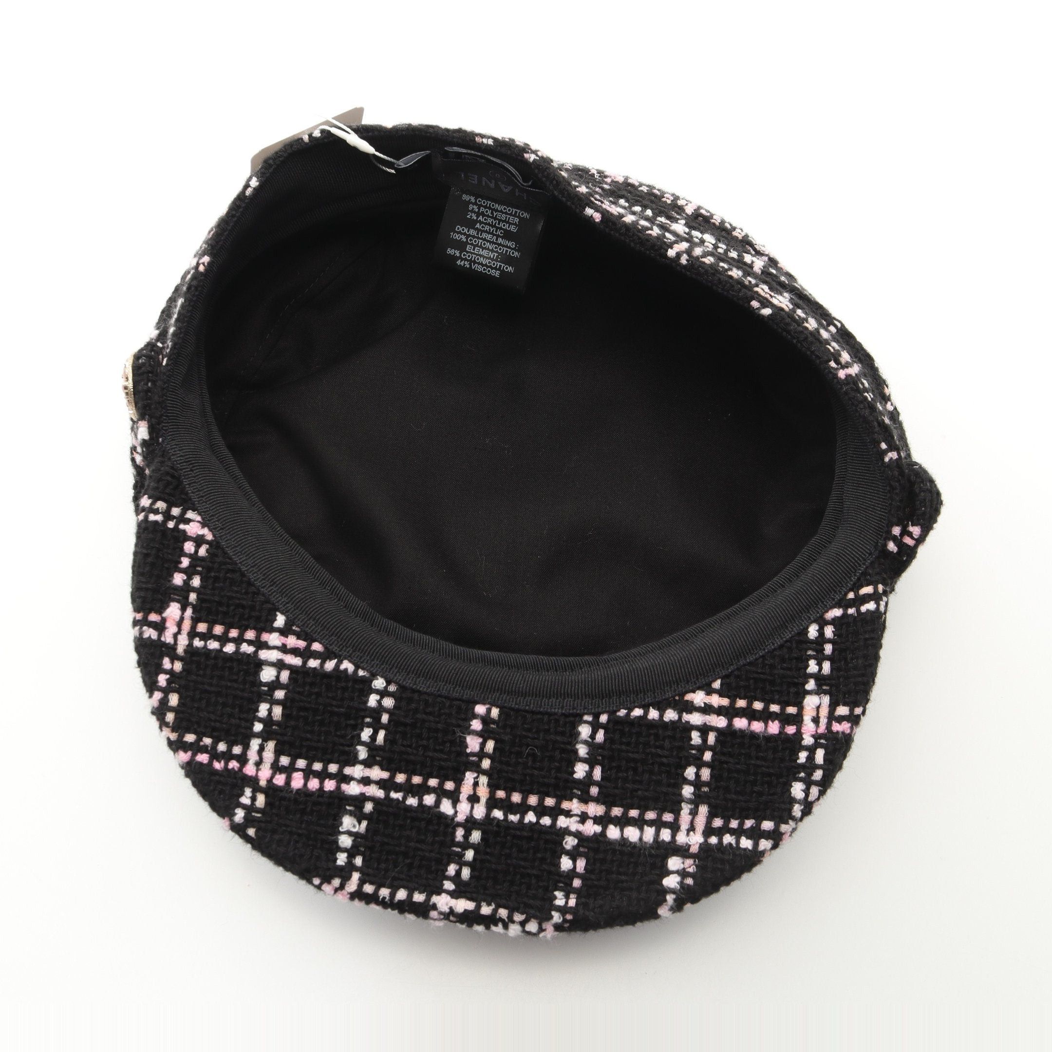 Chanel Chanel Cocomark Button Tweed Casquette Hat Check Cotton Black Pink White Size ONE SIZE - 3 Thumbnail