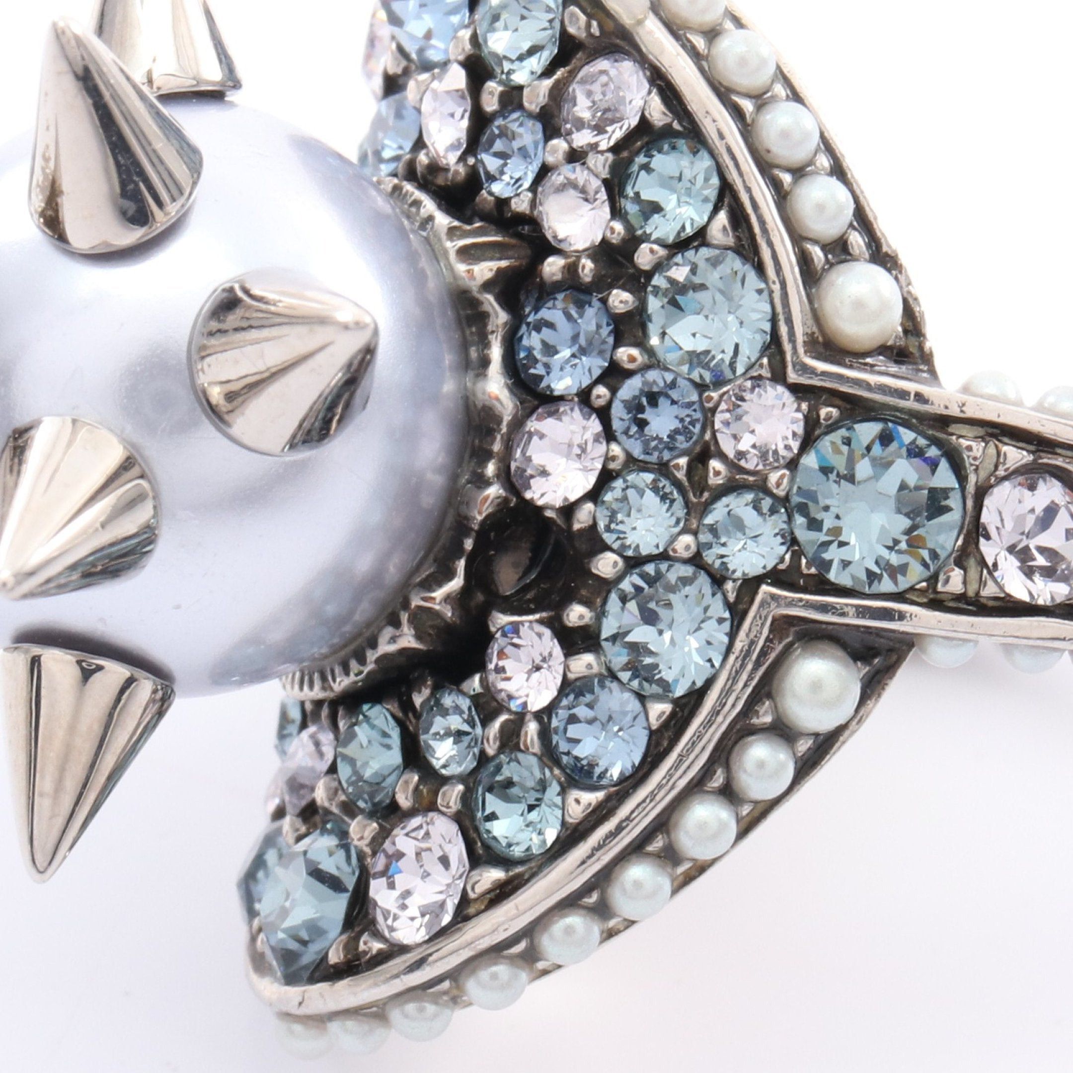 Gucci Gucci Spike Studs Ring Fake Pearl Rhinestone Silver Light Blue Size ONE SIZE - 8 Thumbnail