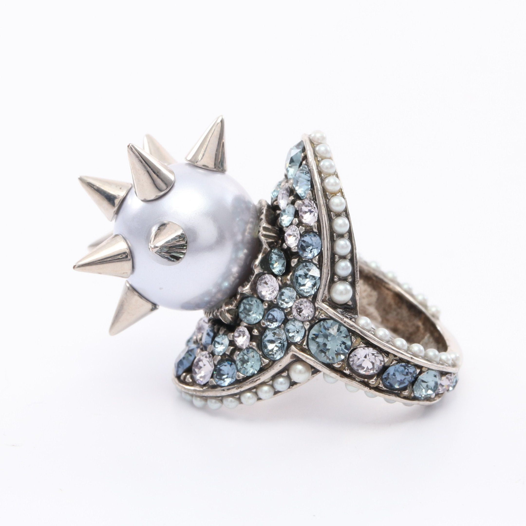 Gucci Gucci Spike Studs Ring Fake Pearl Rhinestone Silver Light Blue Size ONE SIZE - 2 Thumbnail