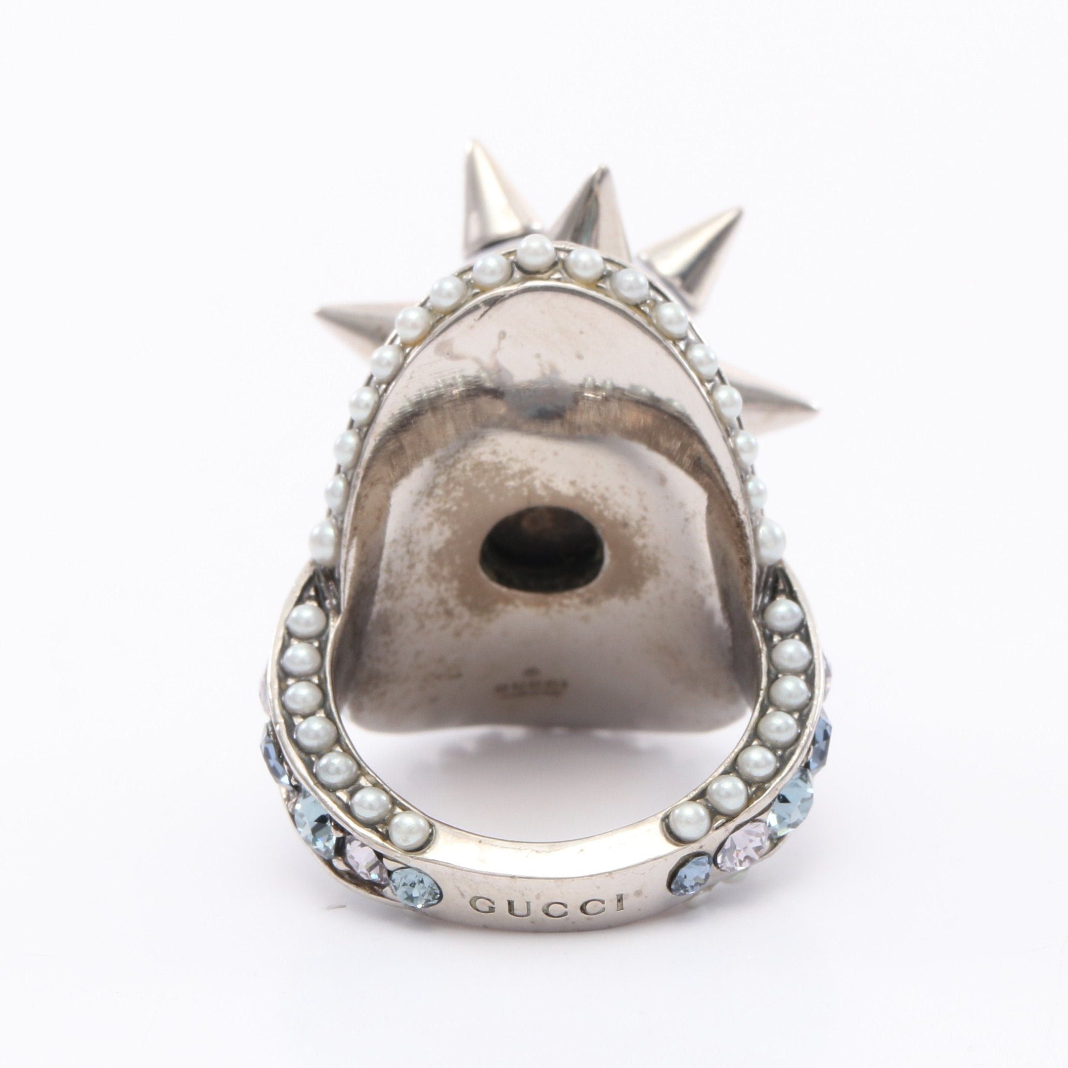 Gucci Gucci Spike Studs Ring Fake Pearl Rhinestone Silver Light Blue Size ONE SIZE - 3 Thumbnail