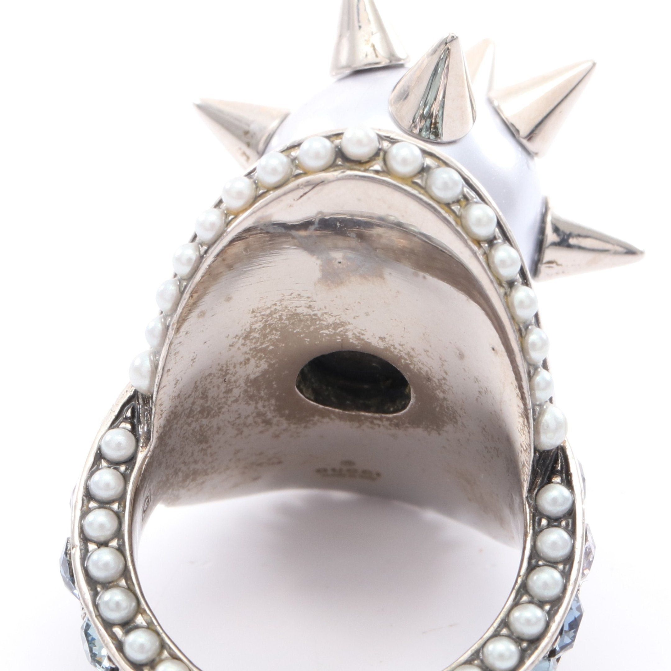 Gucci Gucci Spike Studs Ring Fake Pearl Rhinestone Silver Light Blue Size ONE SIZE - 6 Thumbnail