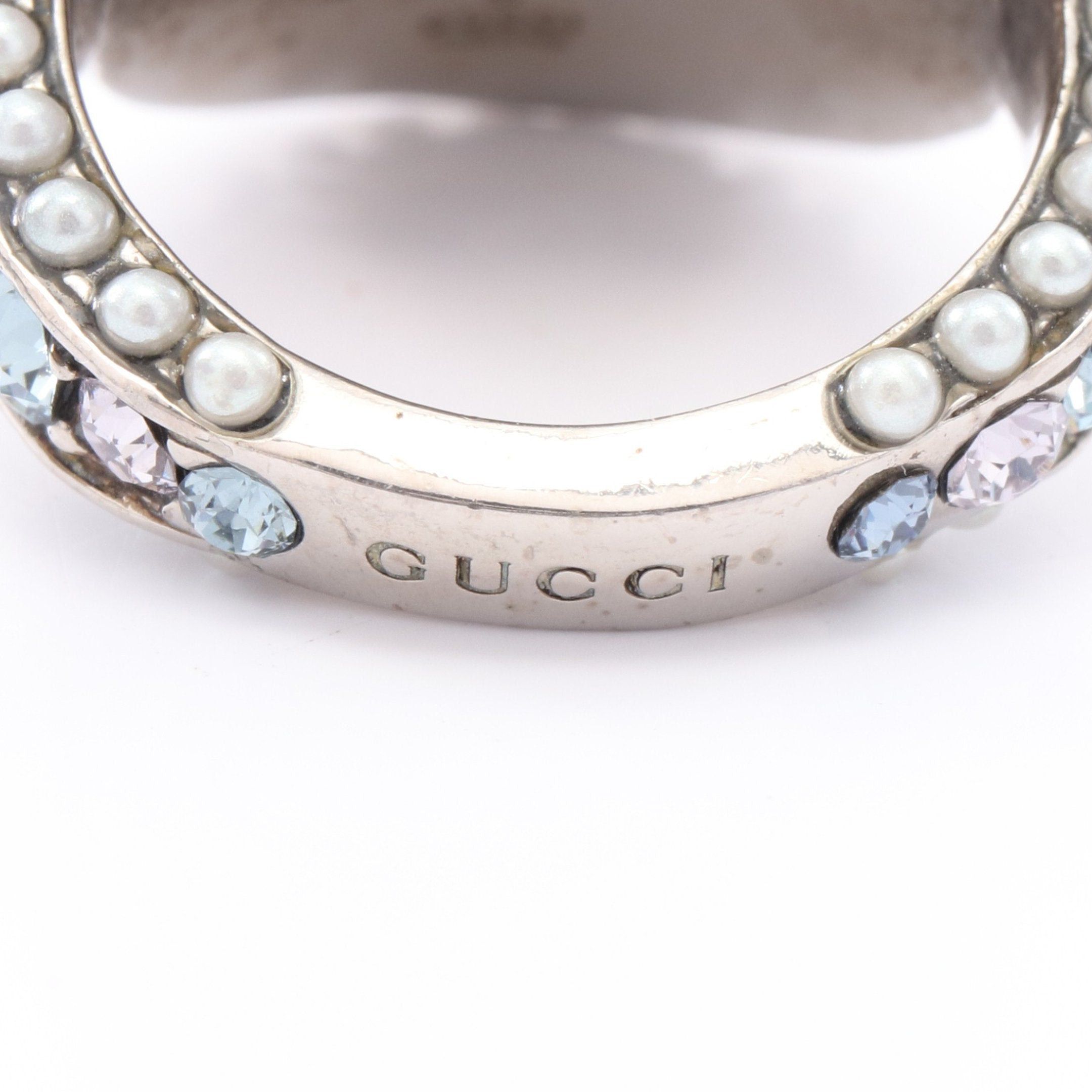 Gucci Gucci Spike Studs Ring Fake Pearl Rhinestone Silver Light Blue Size ONE SIZE - 4 Thumbnail