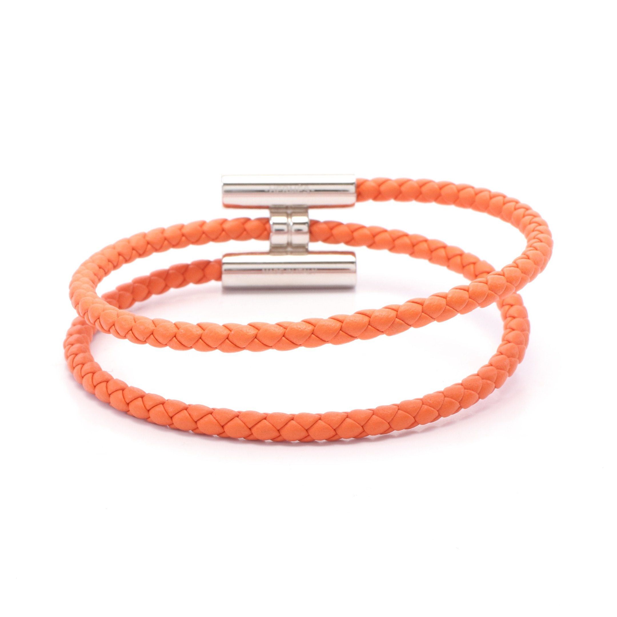 Hermes Hermes Tourni Tresse Bracelet Leather Orange Silver Size ONE SIZE - 2 Thumbnail