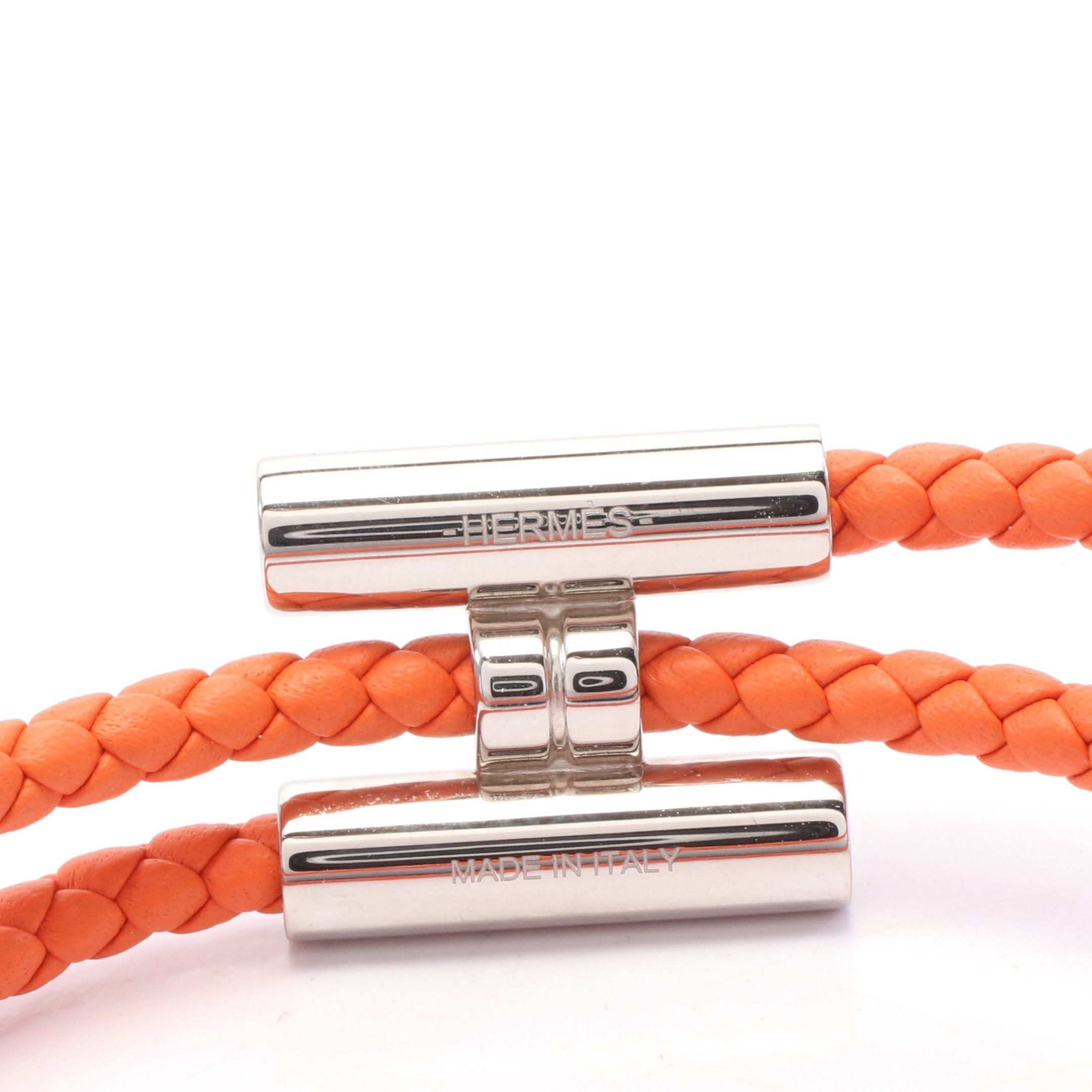Hermes Hermes Tourni Tresse Bracelet Leather Orange Silver Size ONE SIZE - 3 Thumbnail