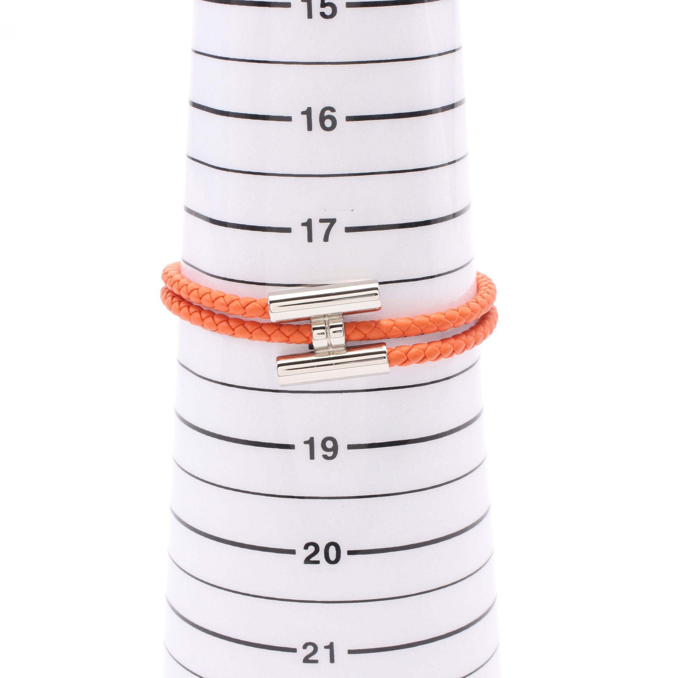 Hermes Hermes Tourni Tresse Bracelet Leather Orange Silver Size ONE SIZE - 5 Thumbnail