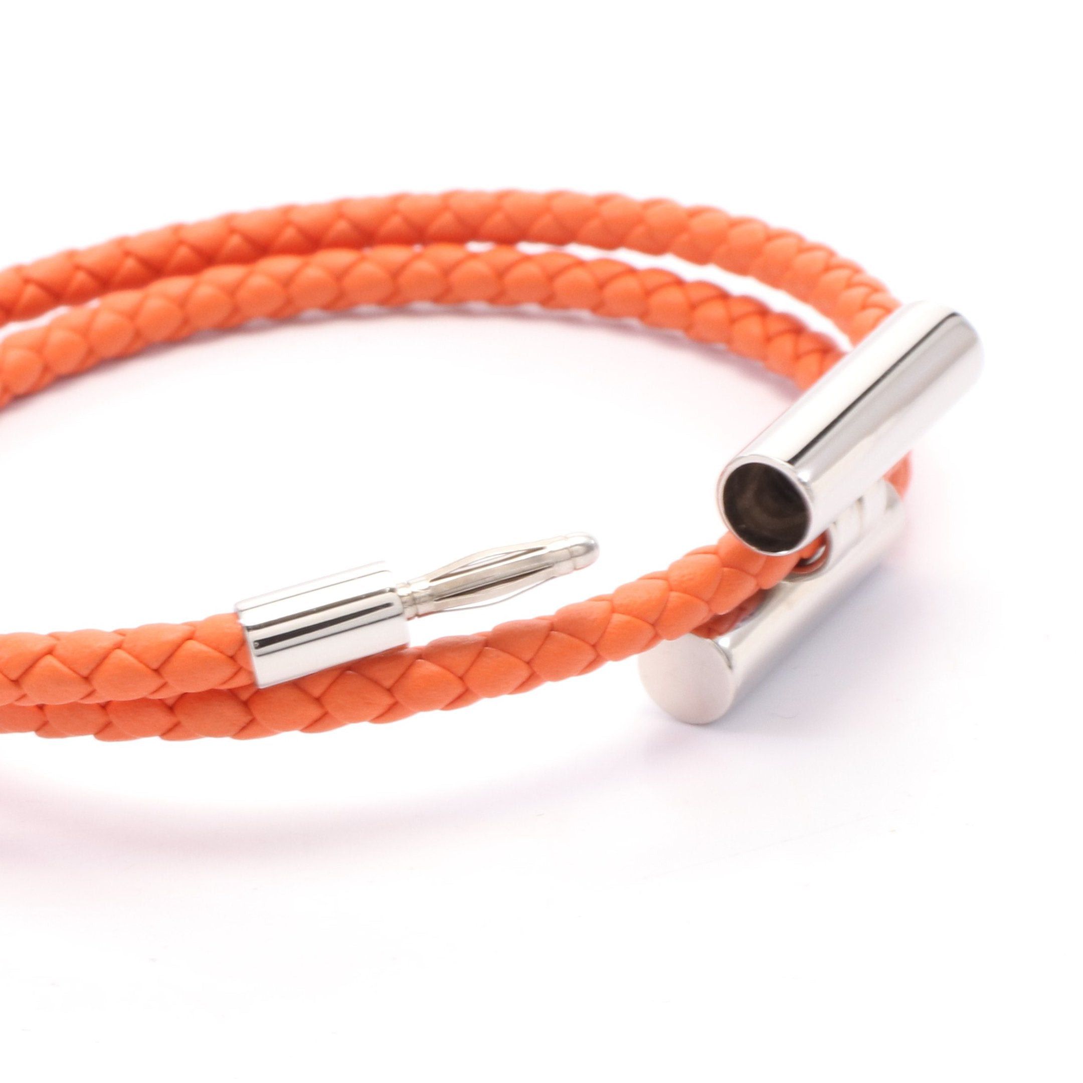 Hermes Hermes Tourni Tresse Bracelet Leather Orange Silver Size ONE SIZE - 4 Thumbnail