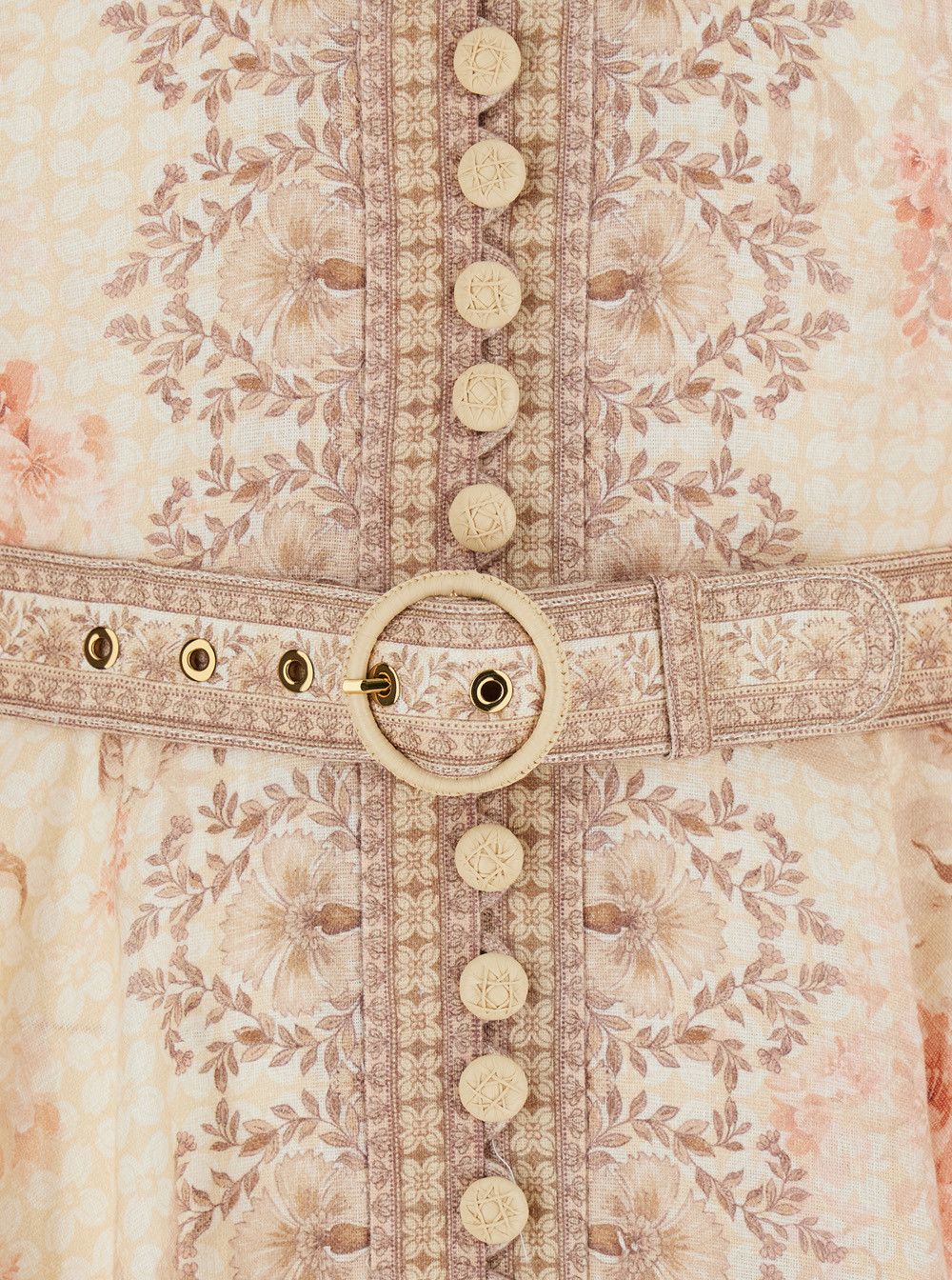 Zimmermann 'Illuminate' Beige Mini Dress with Belted Waist and All-Over Floral Print in Linen Woman Size S / US 4 / IT 40 - 3 Thumbnail